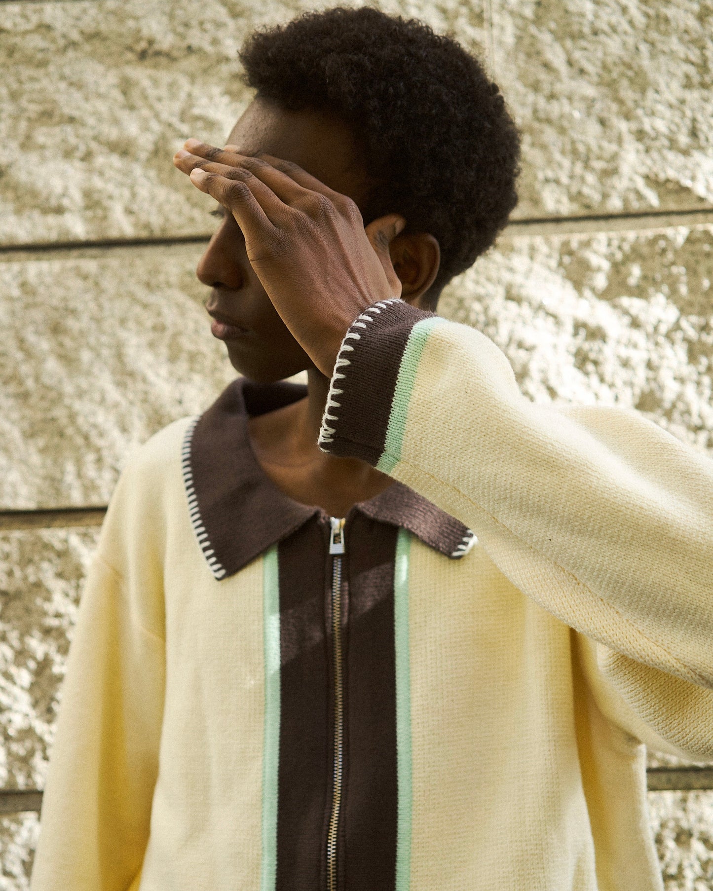 with collar stitching zipper knit shirt jacket
