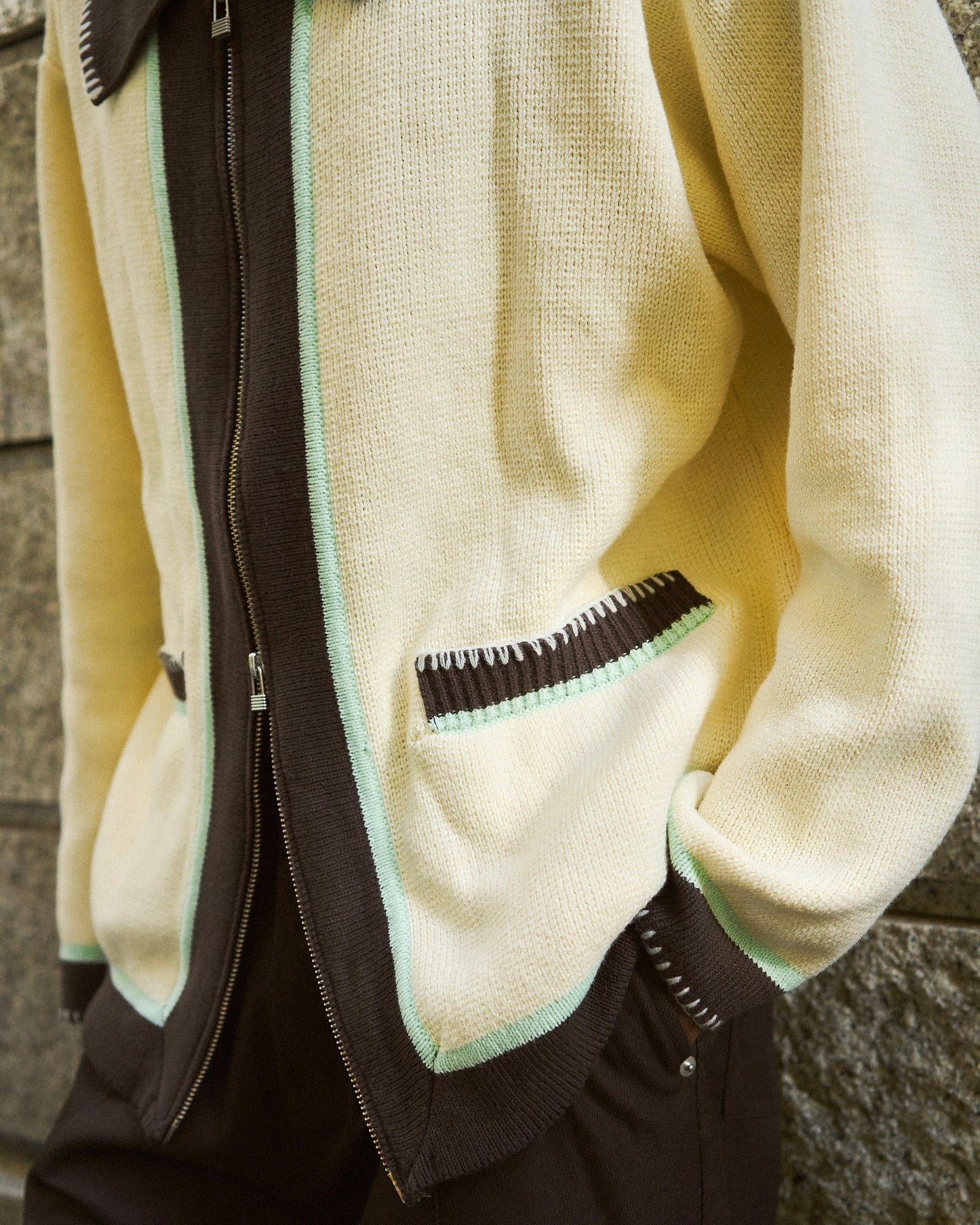 with collar stitching zipper knit shirt jacket