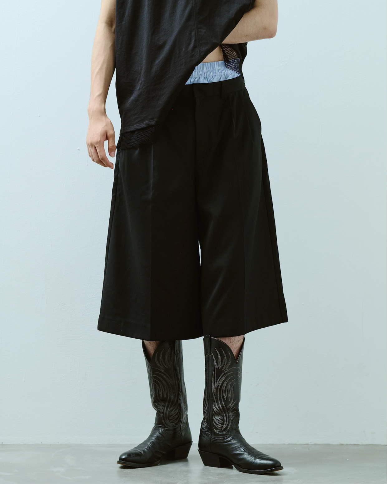 layered boxers wide slacks shorts