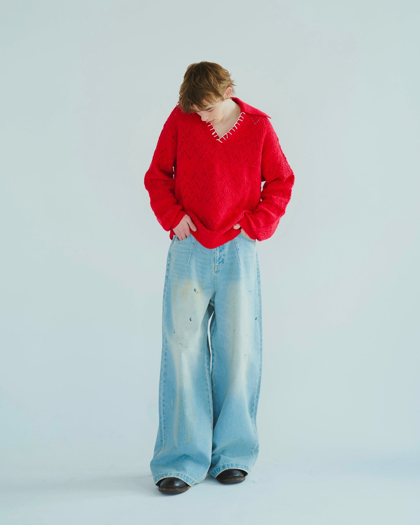 skipper stitching l/s knit shirt