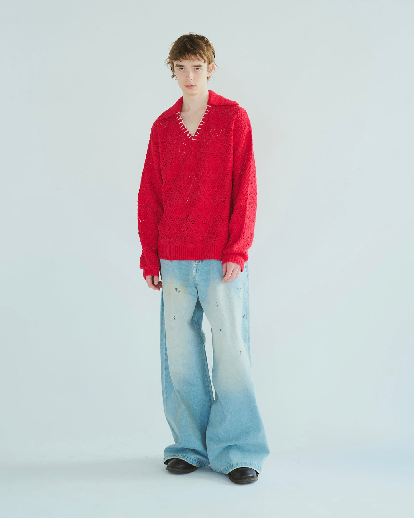 skipper stitching l/s knit shirt