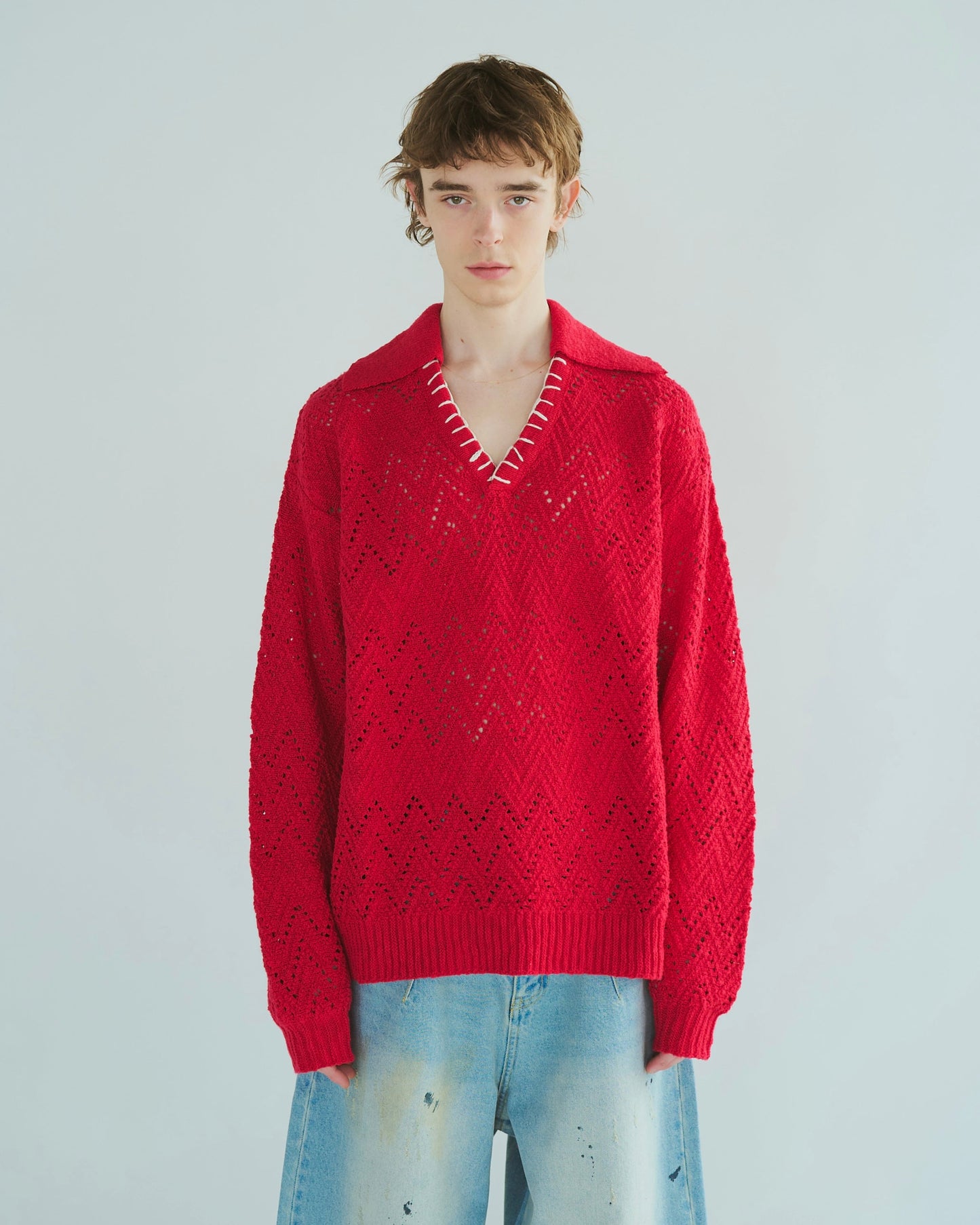 skipper stitching l/s knit shirt