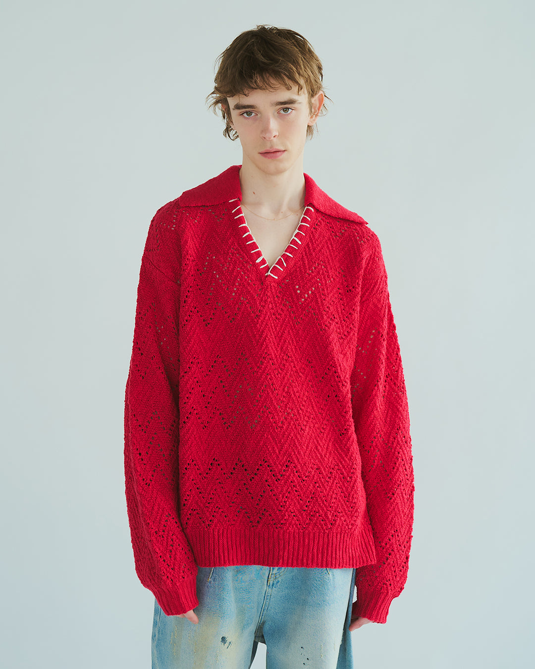 skipper stitching l/s knit shirt