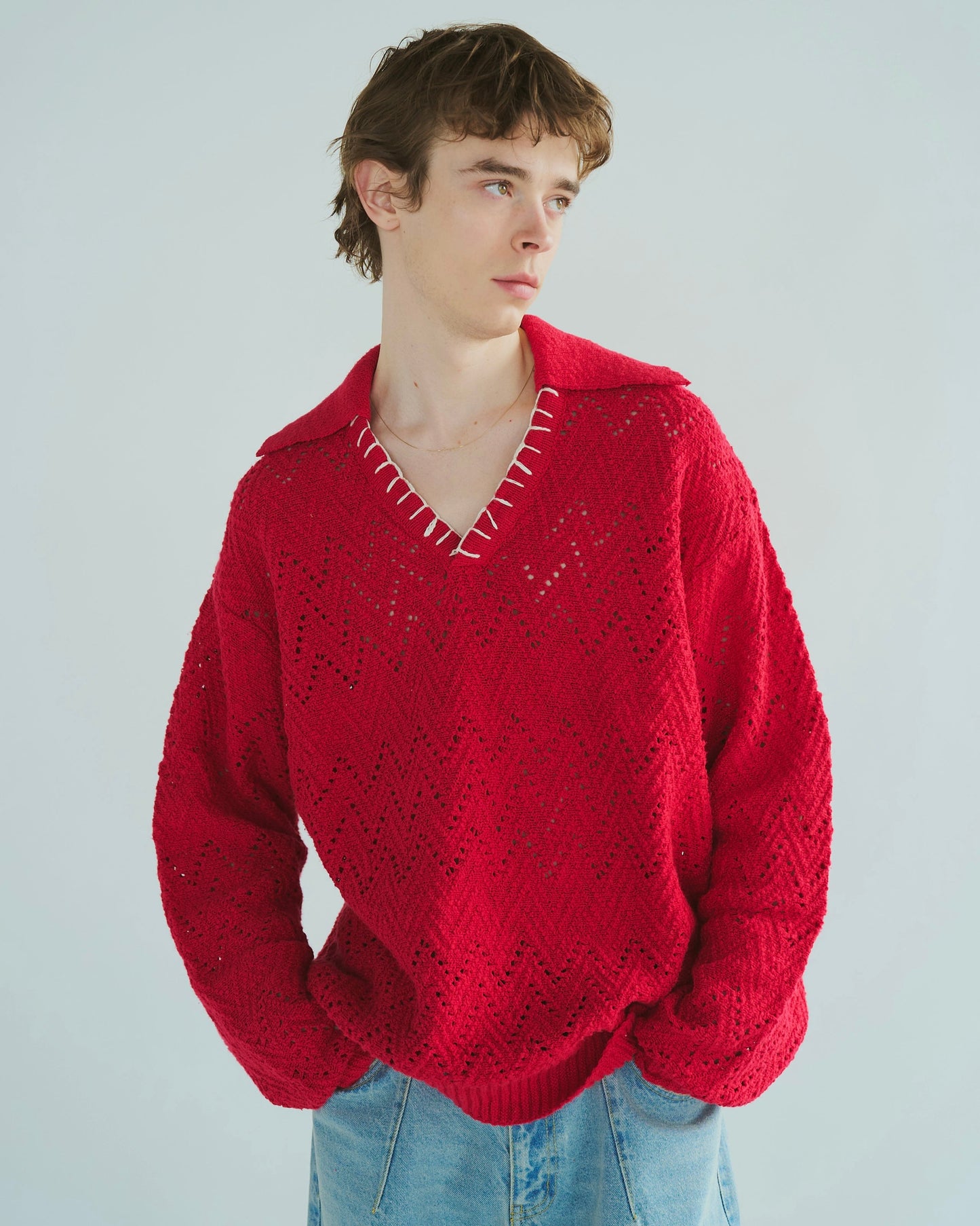 skipper stitching l/s knit shirt