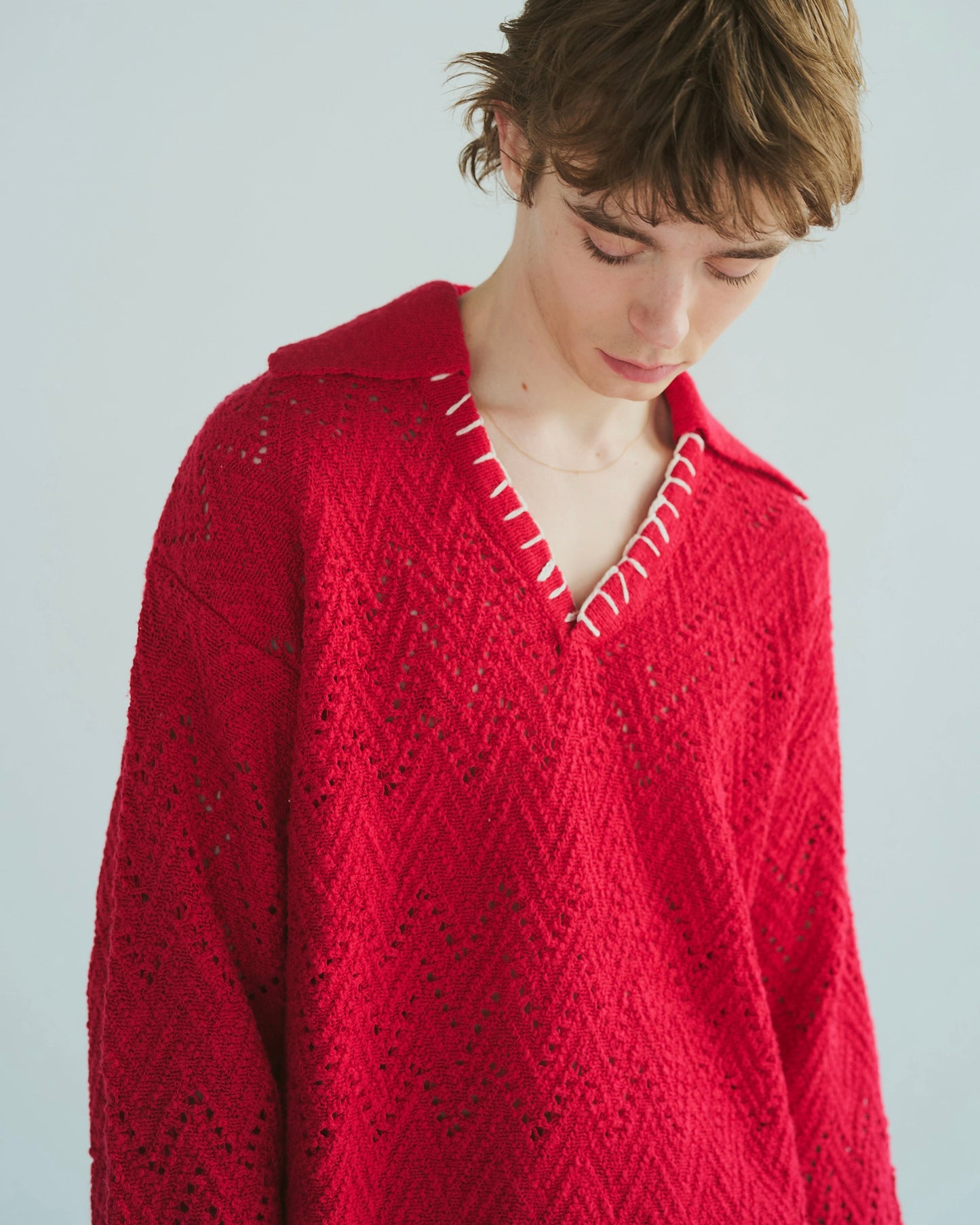skipper stitching l/s knit shirt