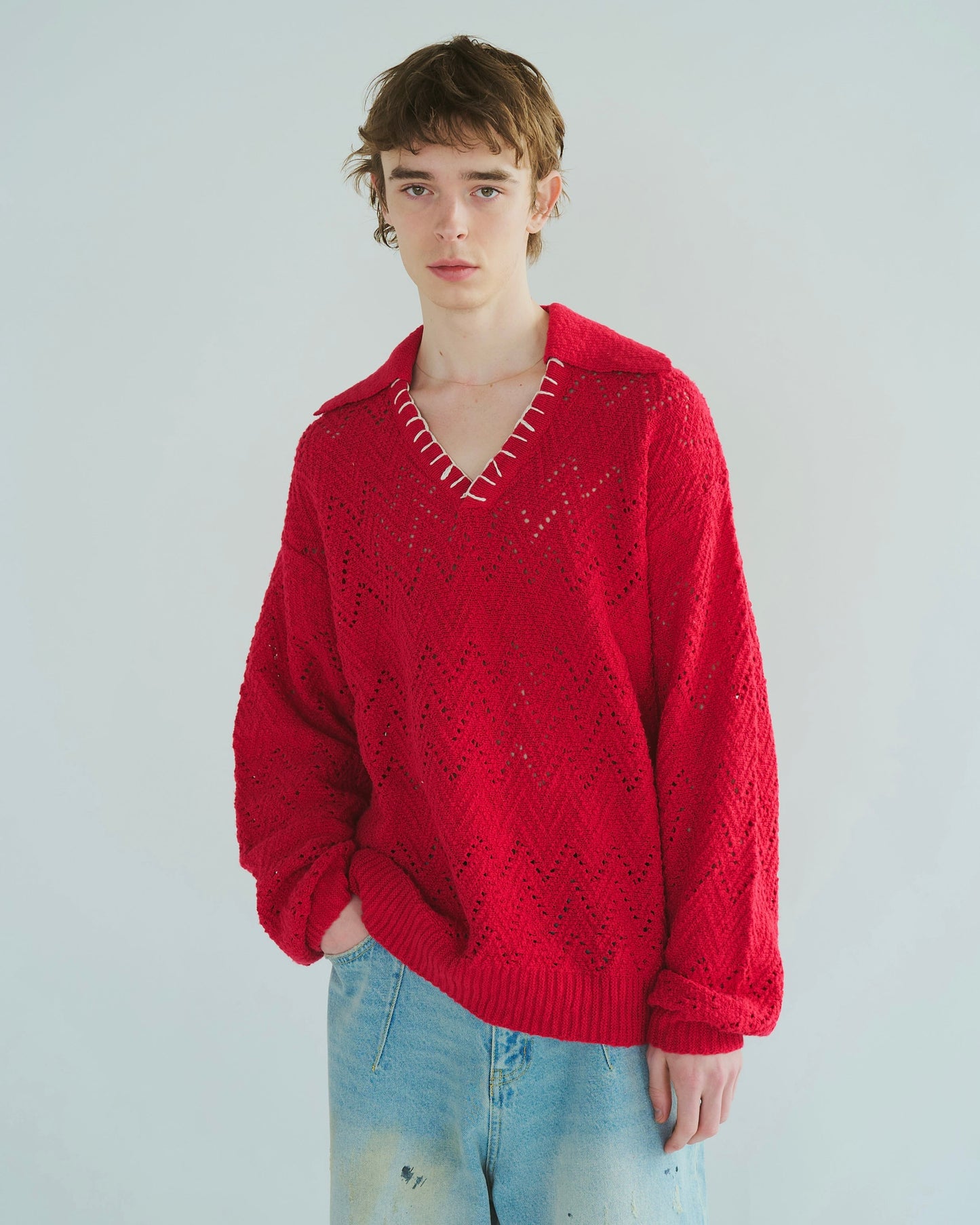 skipper stitching l/s knit shirt