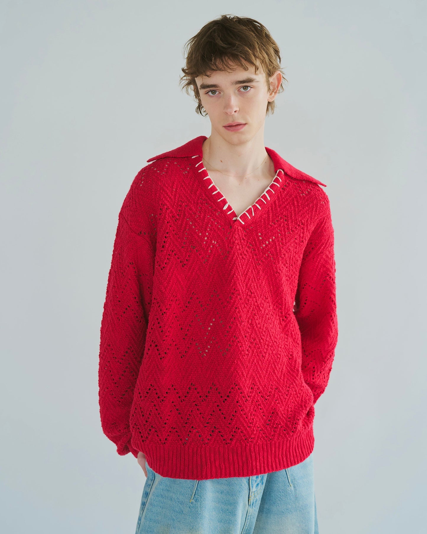 skipper stitching l/s knit shirt