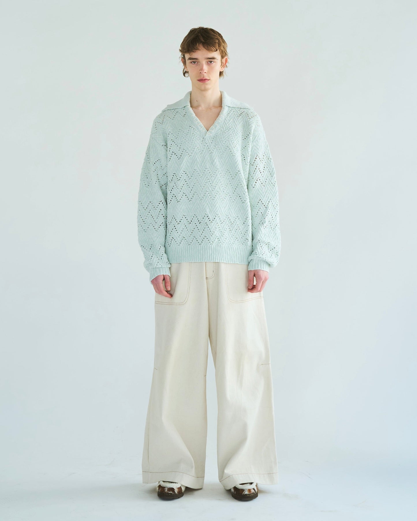 skipper stitching l/s knit shirt