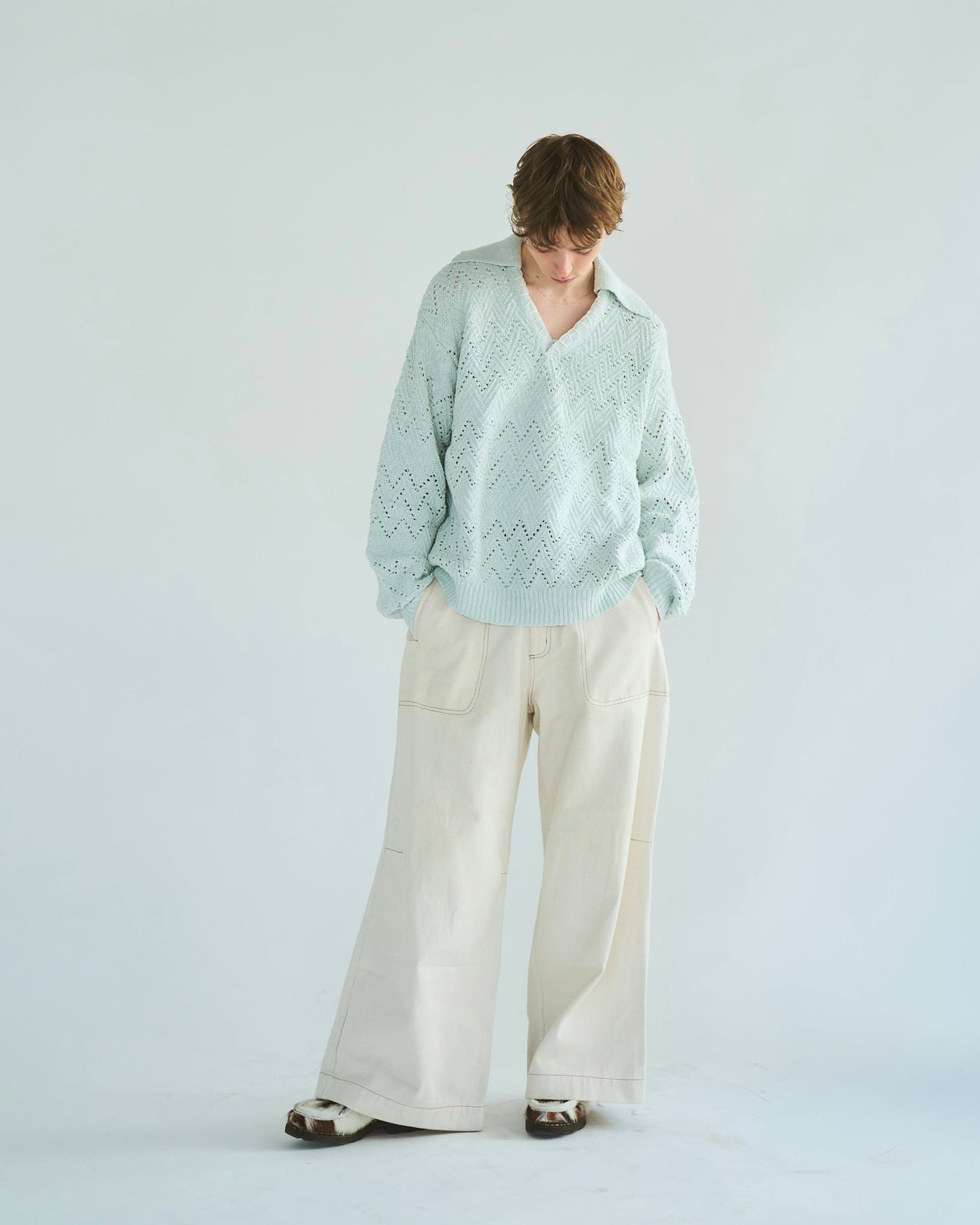 skipper stitching l/s knit shirt