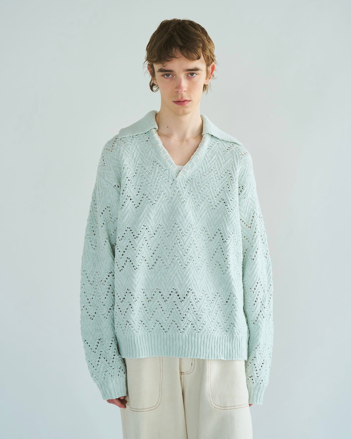 skipper stitching l/s knit shirt