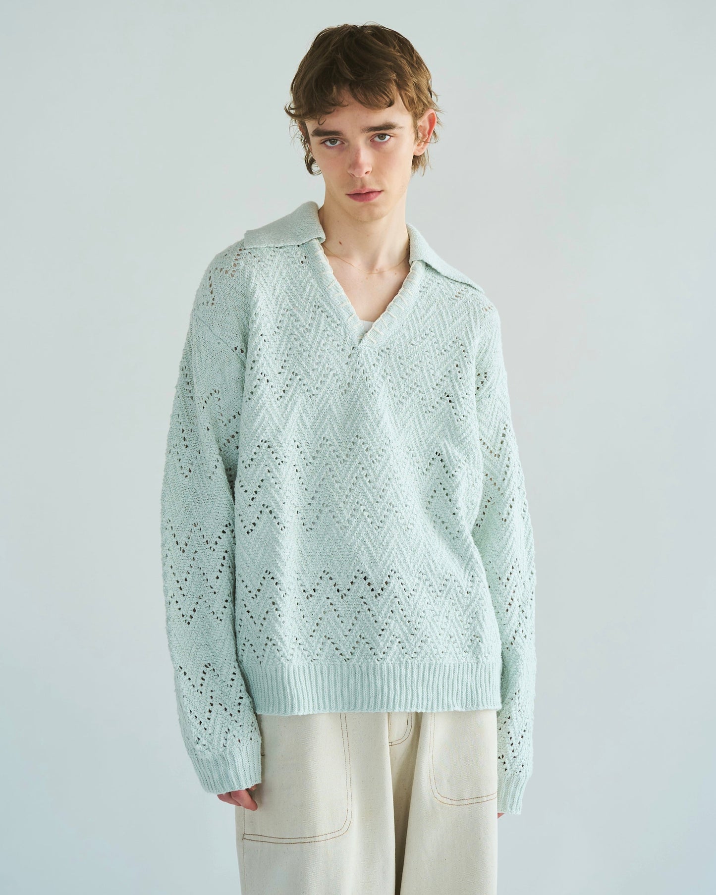 skipper stitching l/s knit shirt