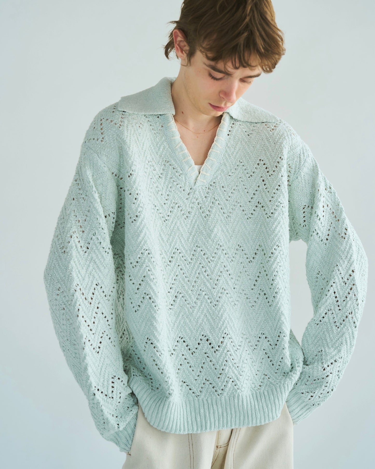 skipper stitching l/s knit shirt