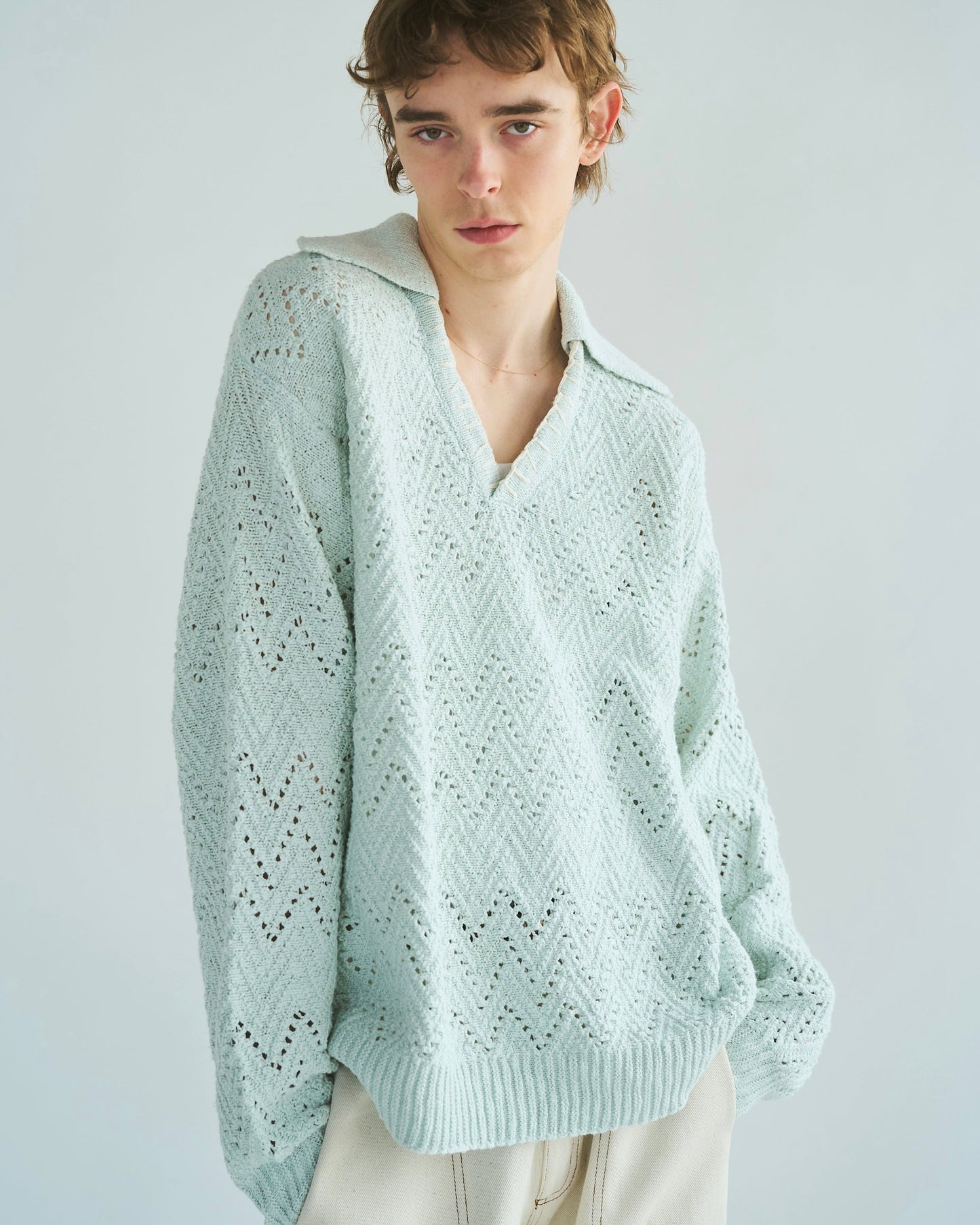 skipper stitching l/s knit shirt