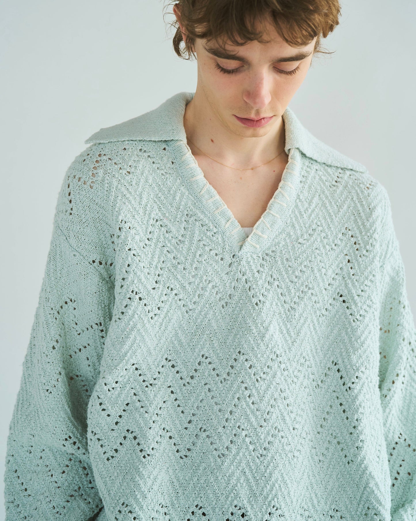 skipper stitching l/s knit shirt