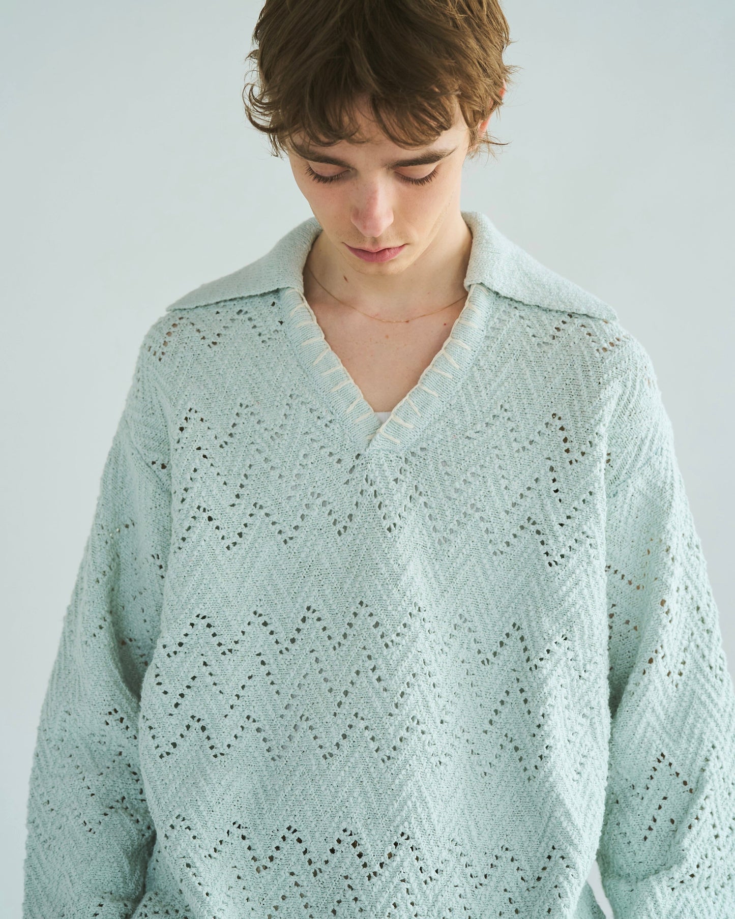 skipper stitching l/s knit shirt