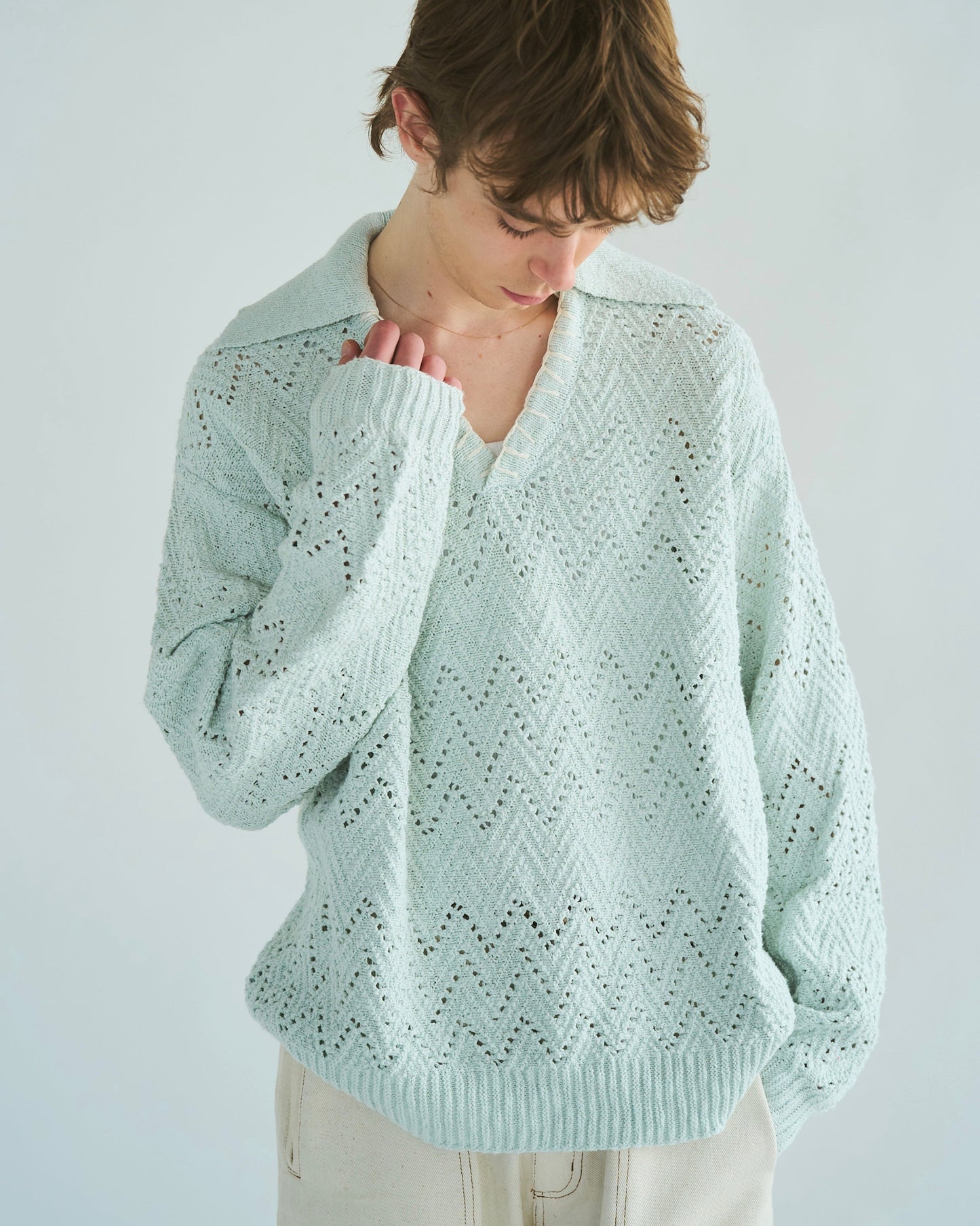 skipper stitching l/s knit shirt