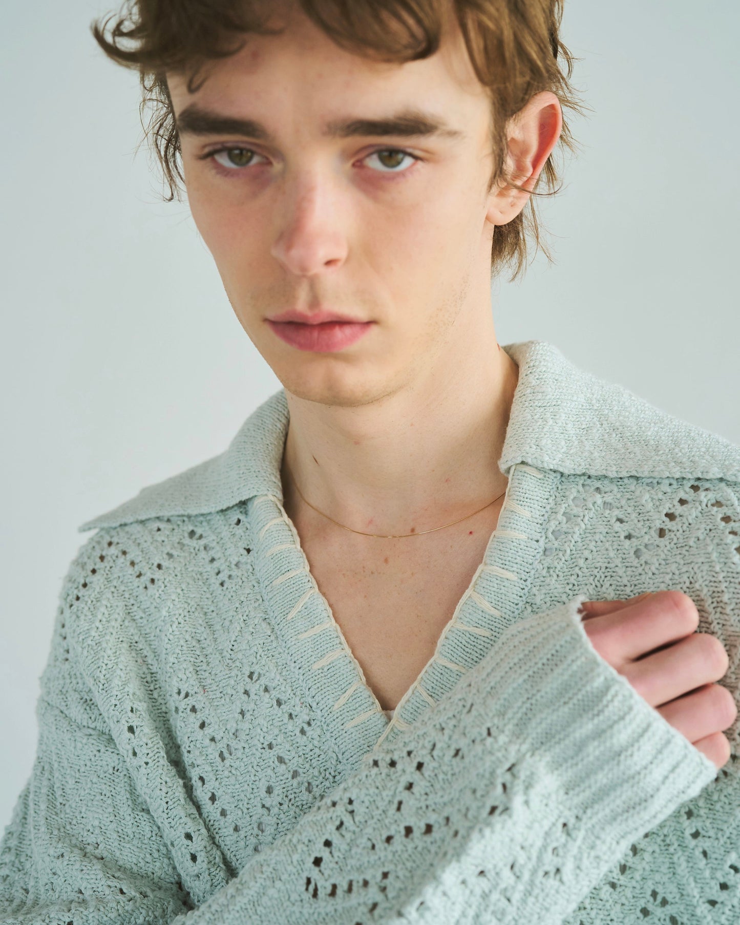 skipper stitching l/s knit shirt