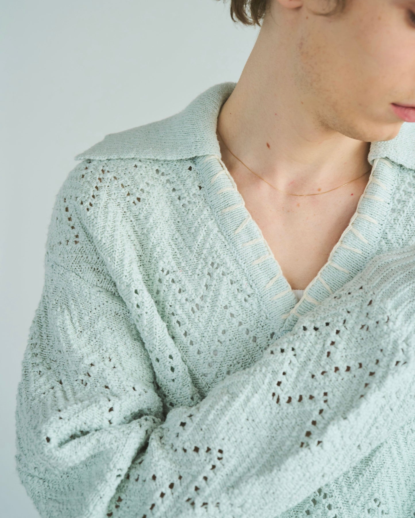 skipper stitching l/s knit shirt