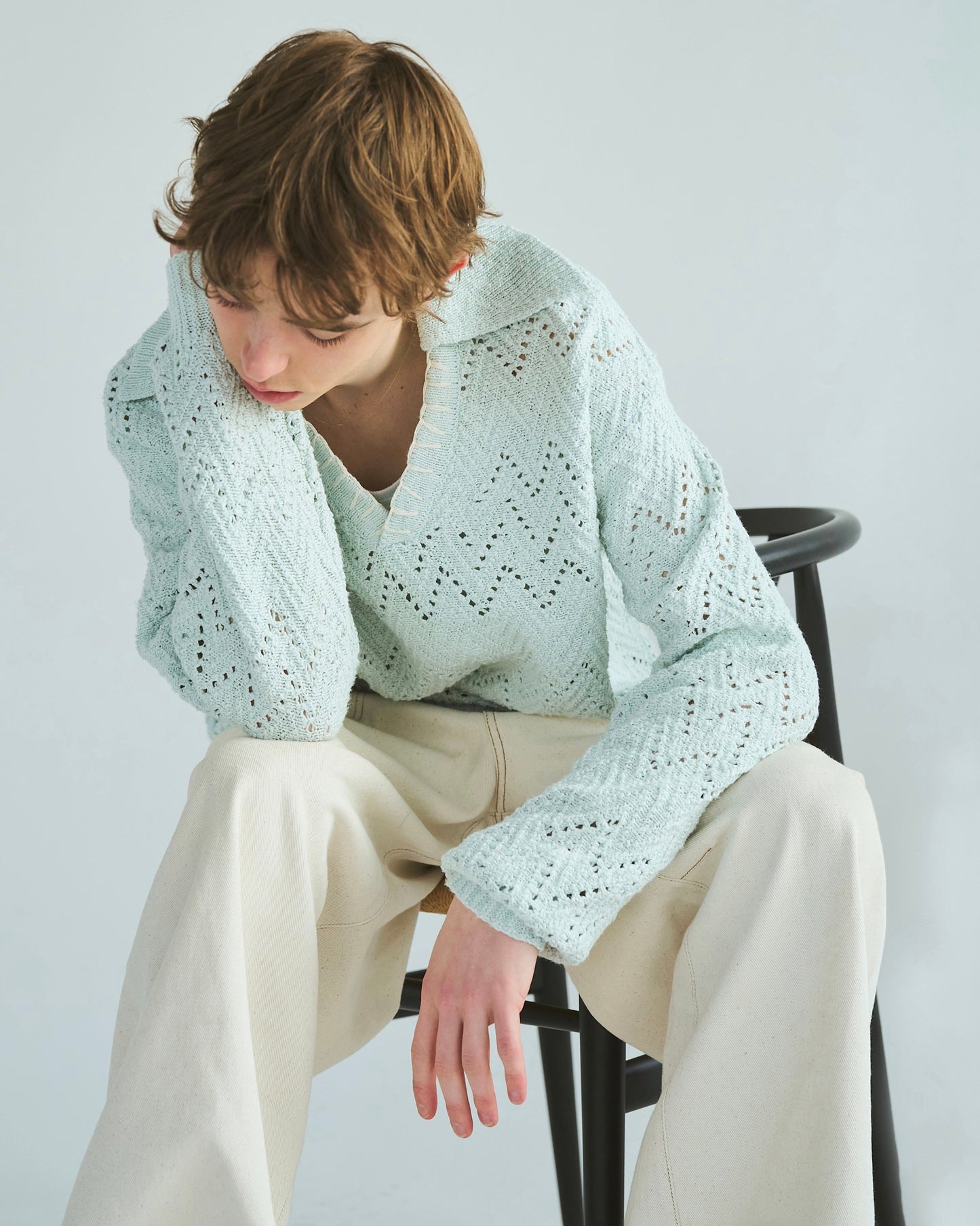 skipper stitching l/s knit shirt