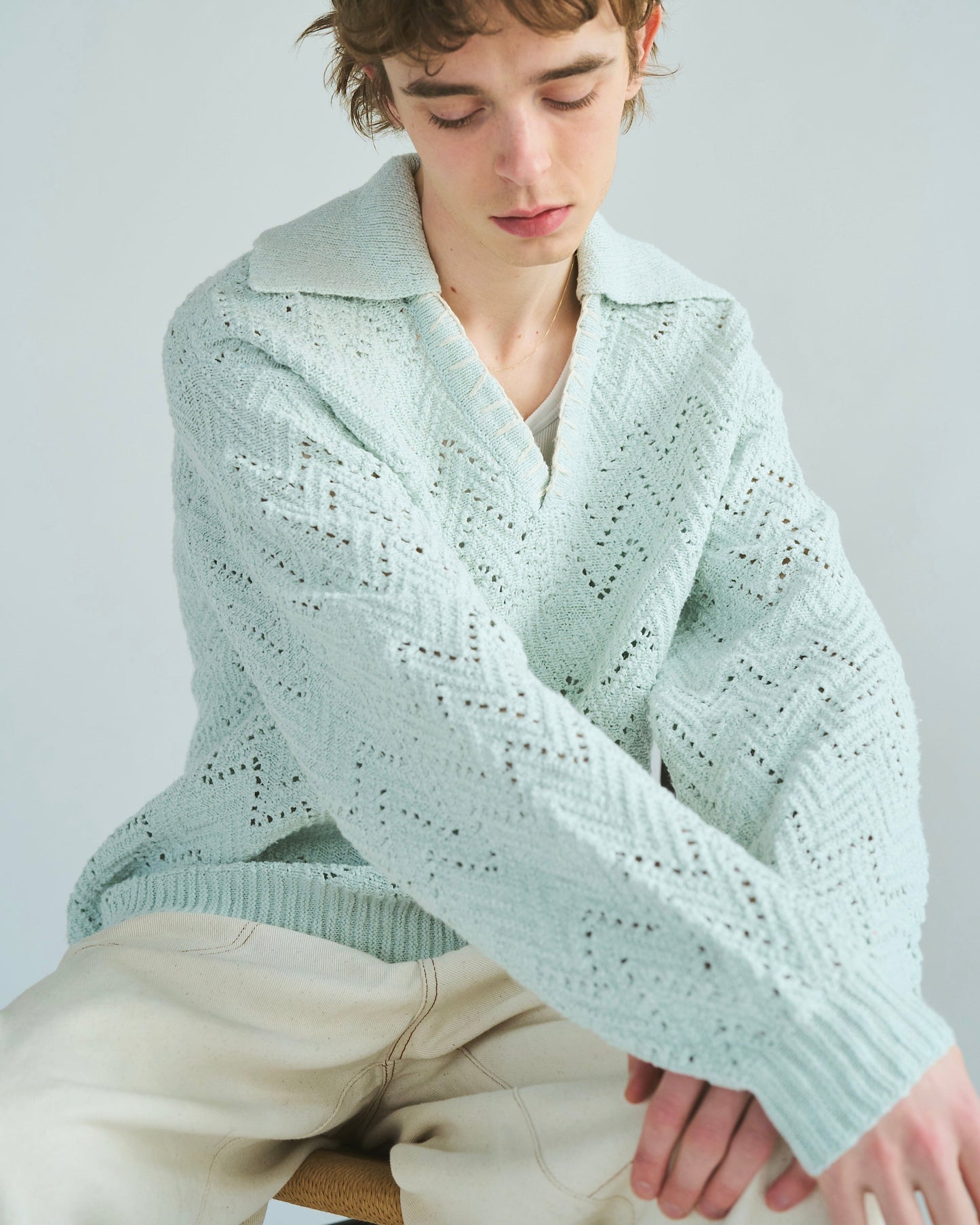 skipper stitching l/s knit shirt