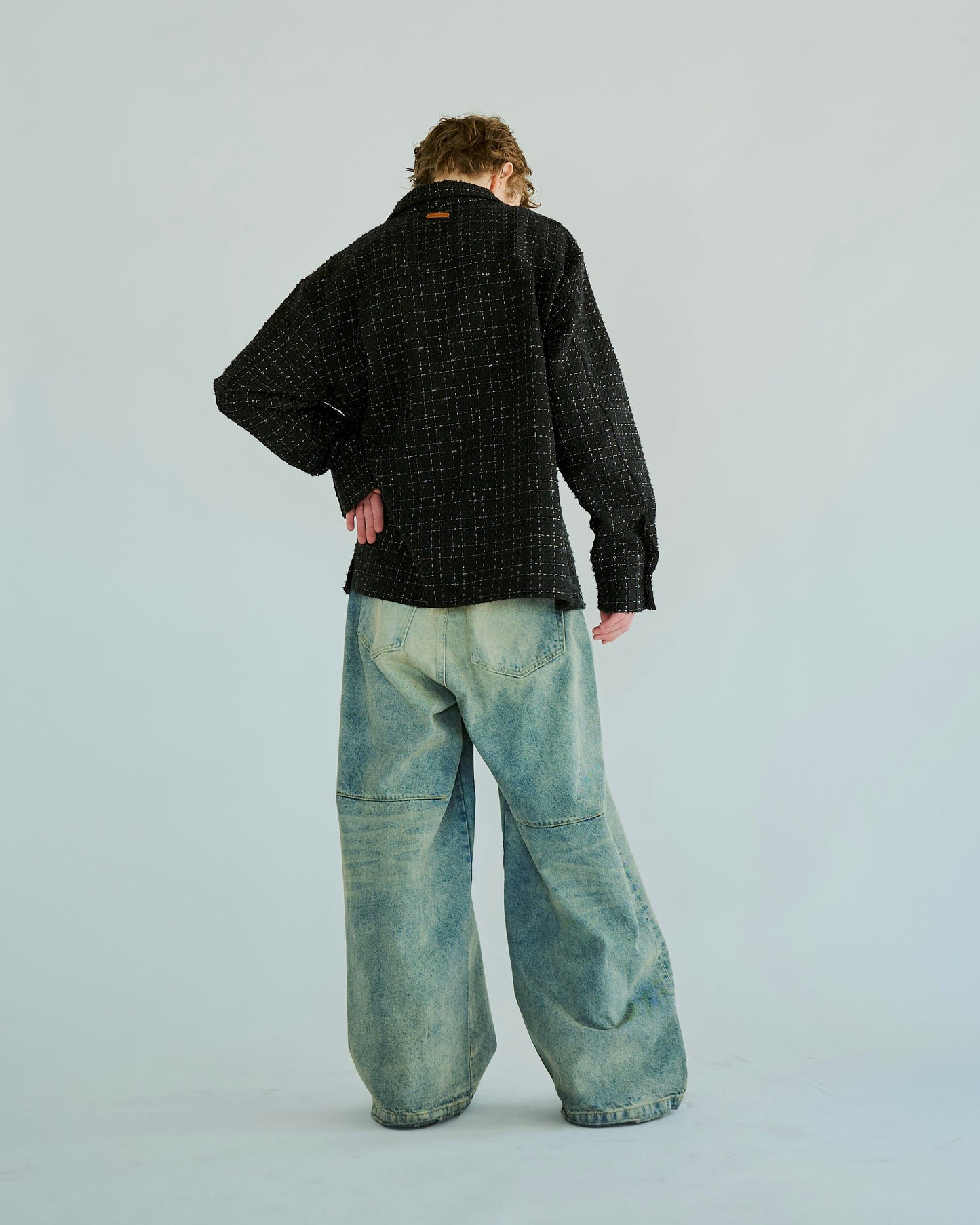 lame tweed double zipper shirt jacket