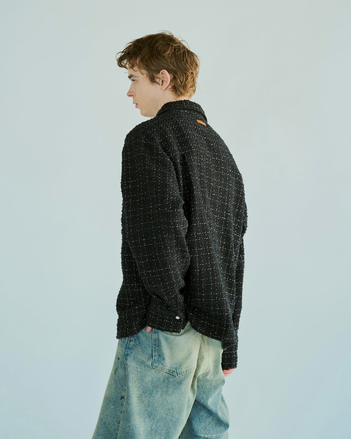 lame tweed double zipper shirt jacket