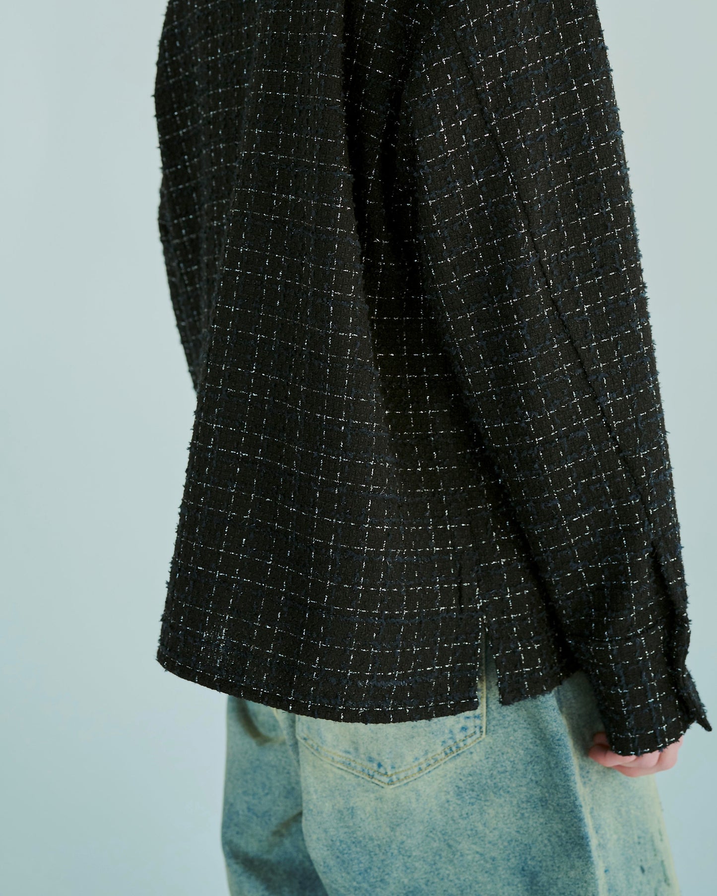 lame tweed double zipper shirt jacket