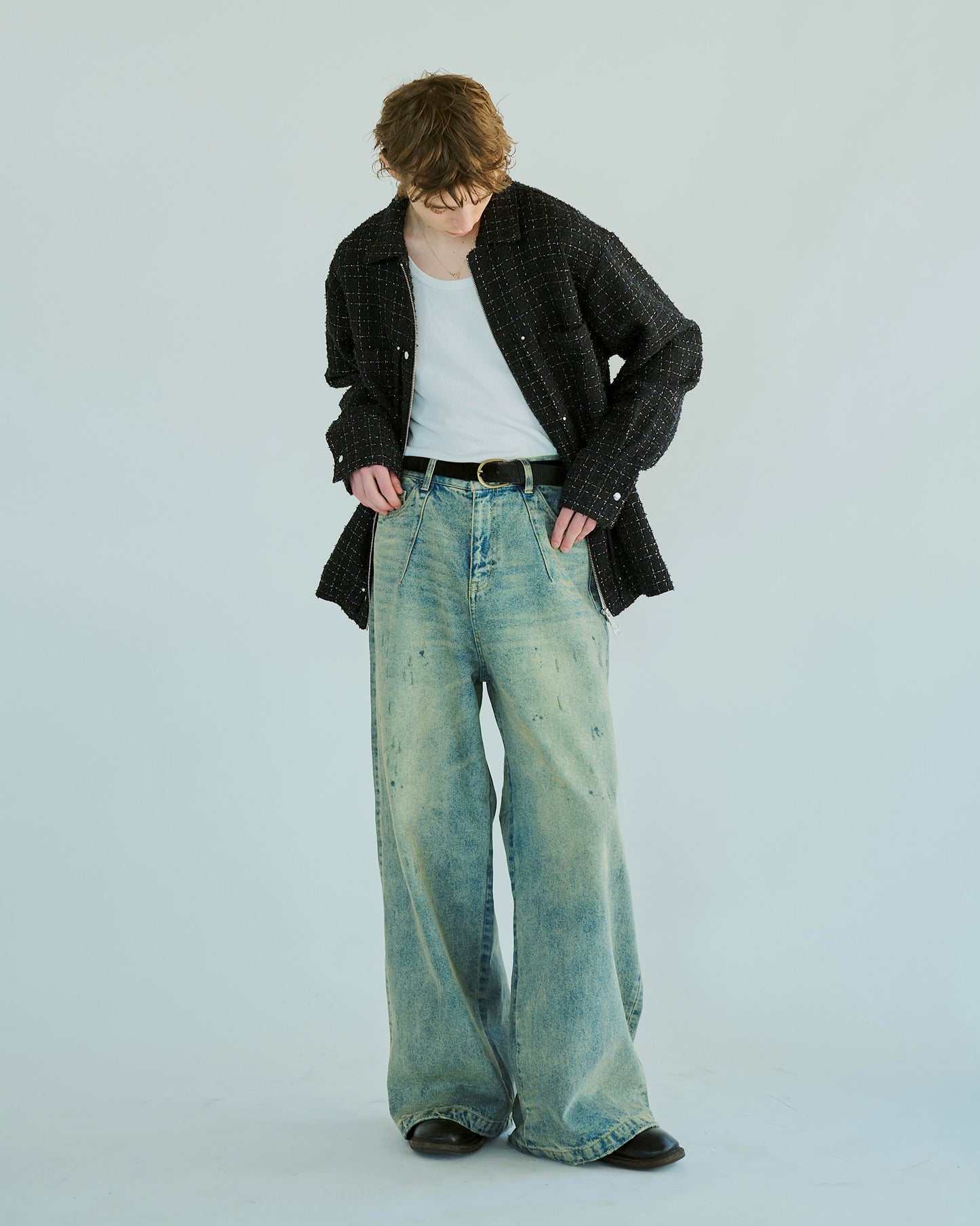 lame tweed double zipper shirt jacket