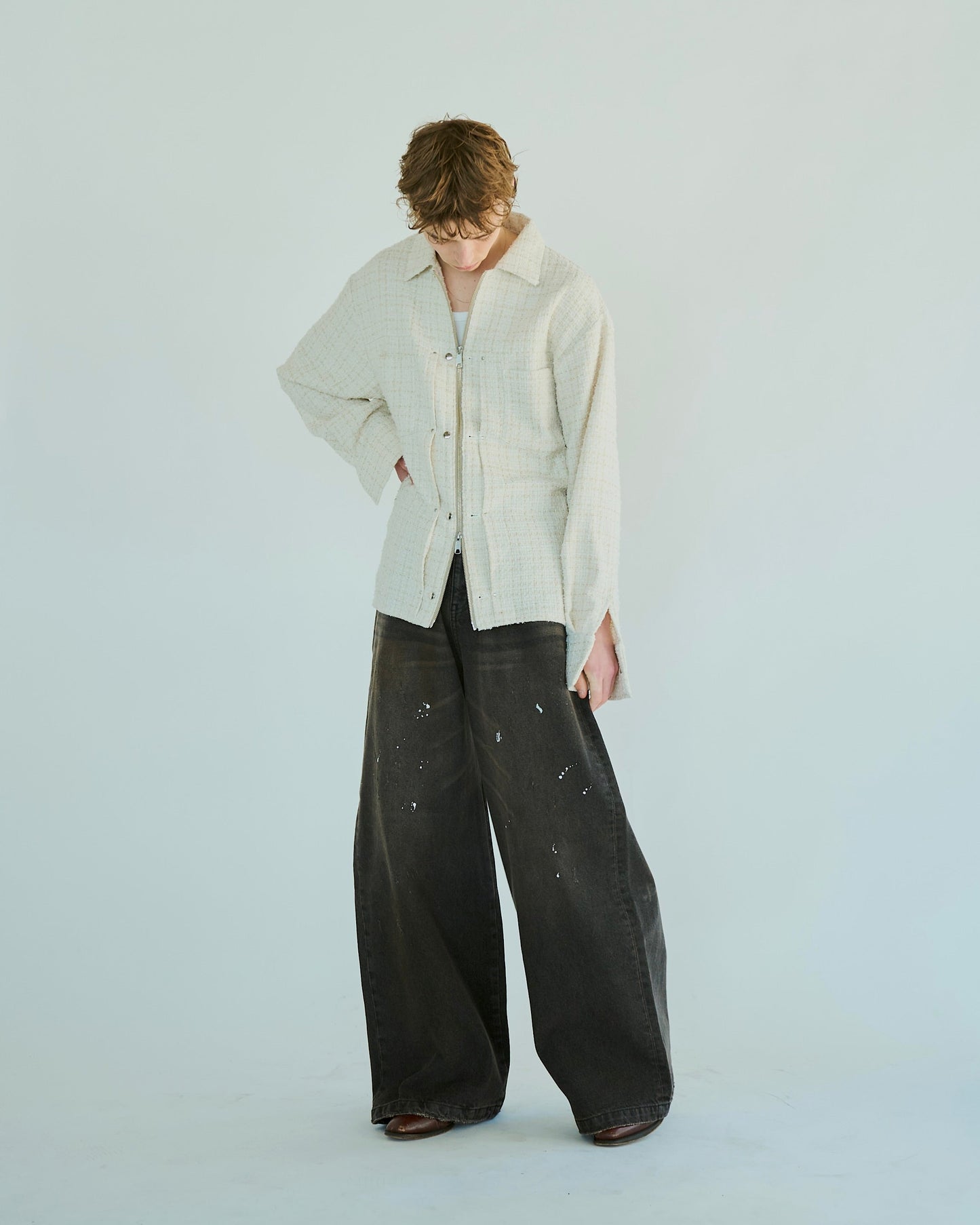 lame tweed double zipper shirt jacket
