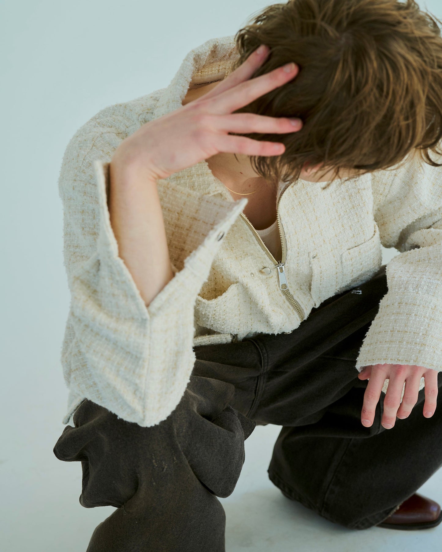 lame tweed double zipper shirt jacket