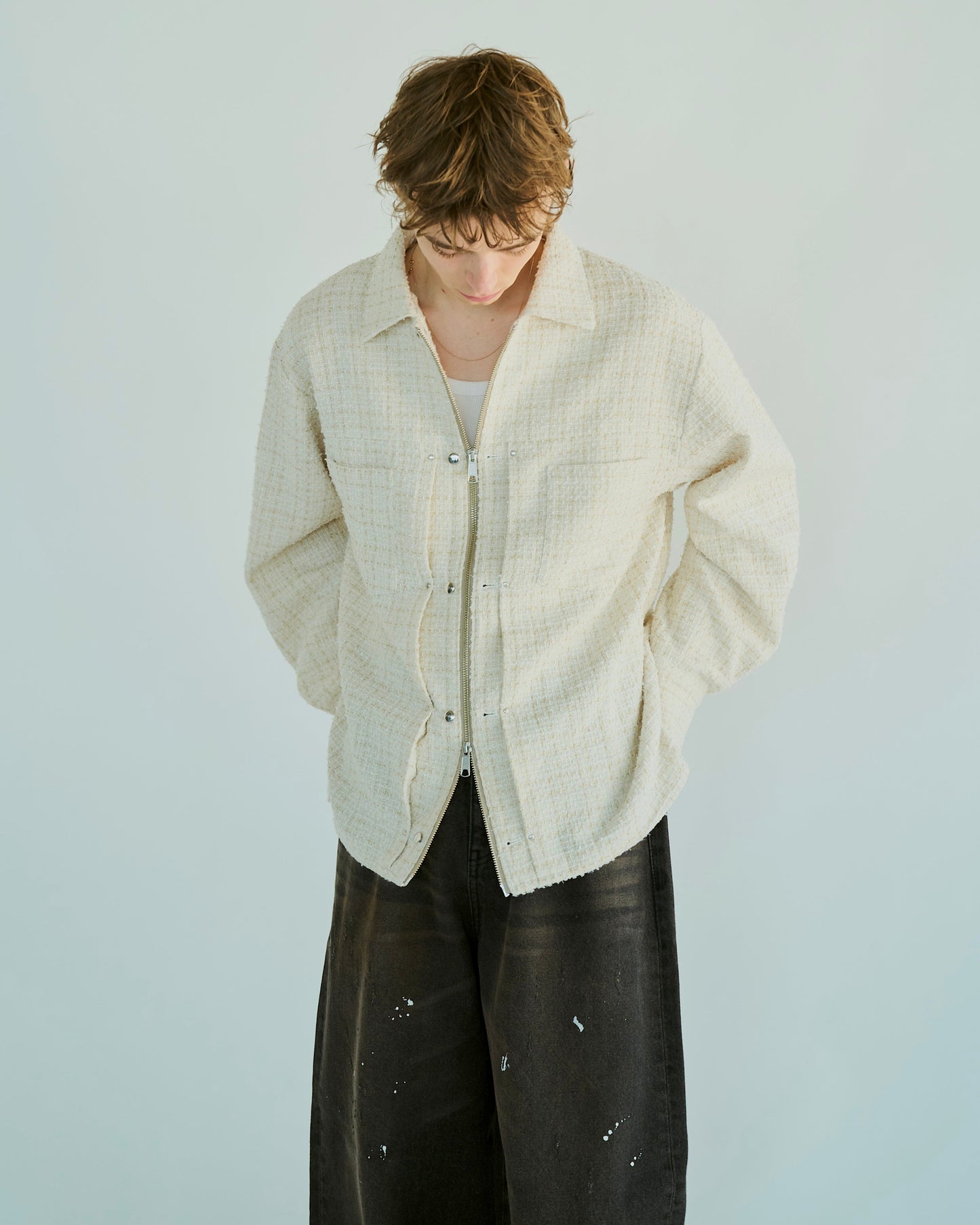 lame tweed double zipper shirt jacket