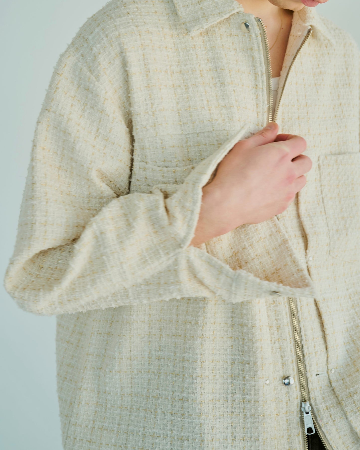 lame tweed double zipper shirt jacket