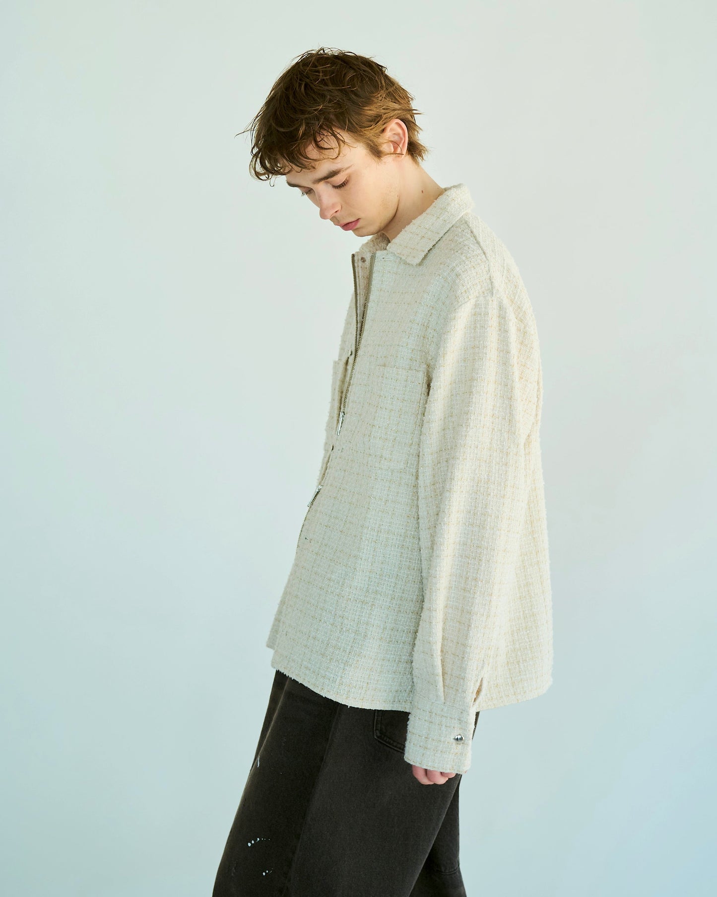 lame tweed double zipper shirt jacket