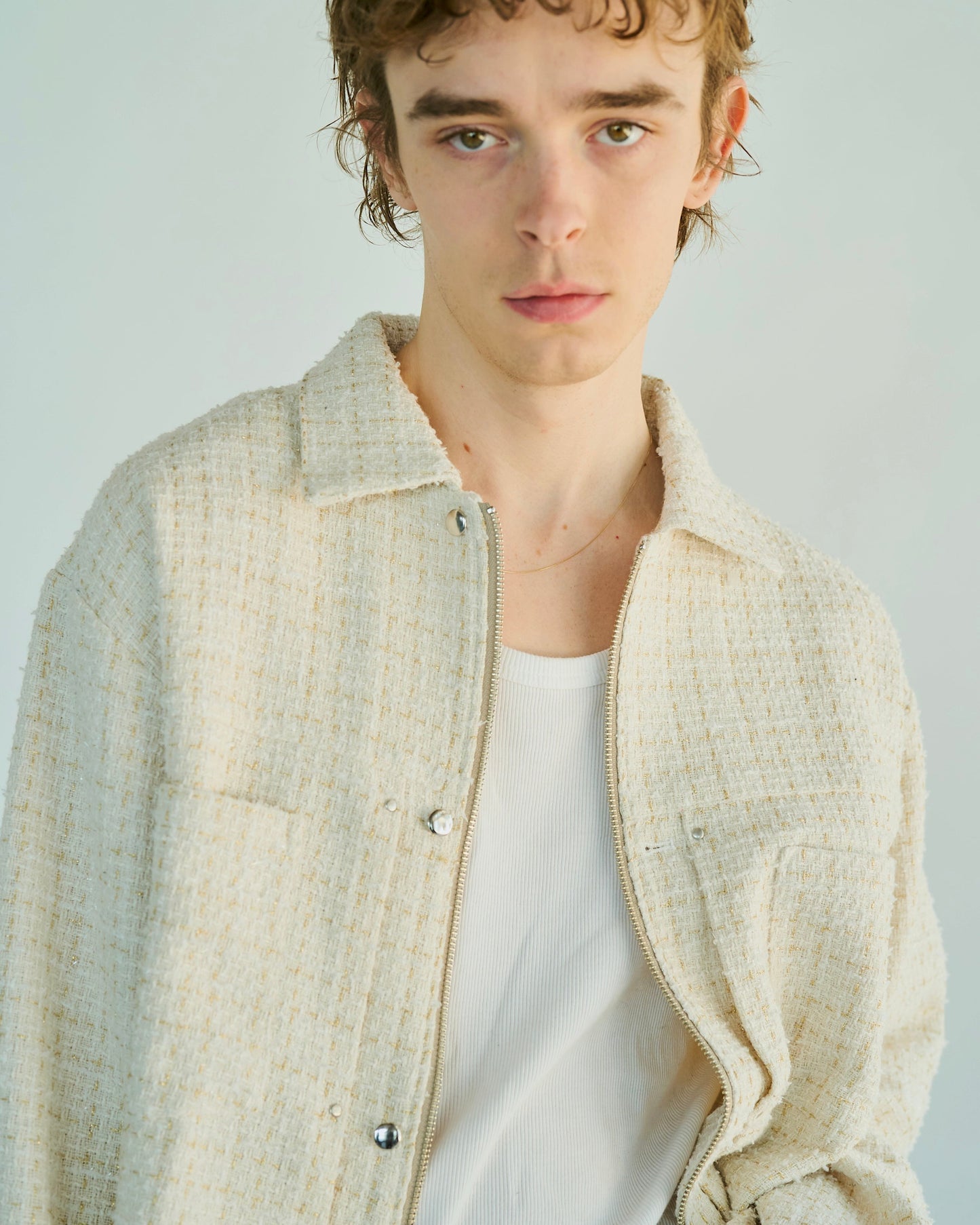 lame tweed double zipper shirt jacket