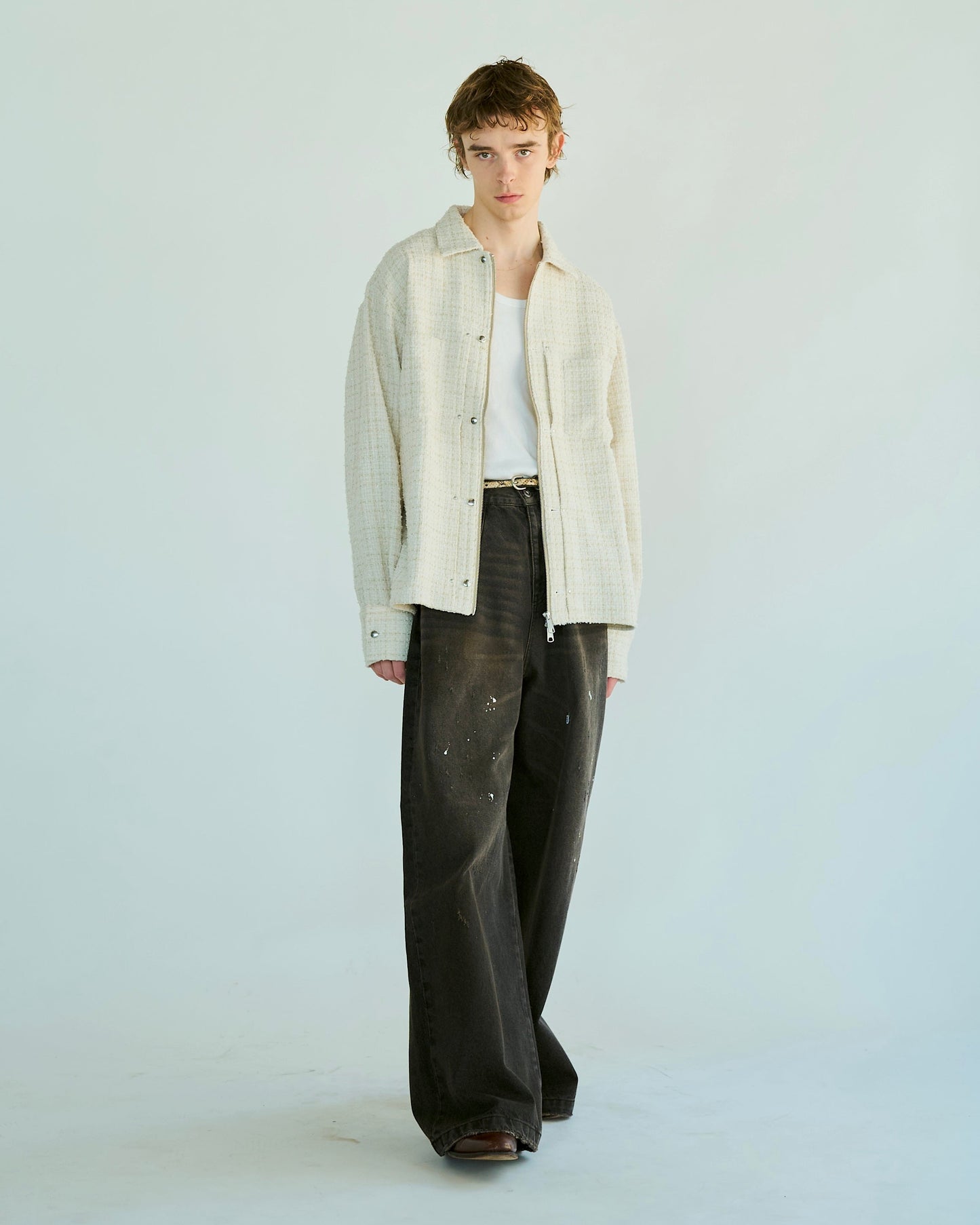 lame tweed double zipper shirt jacket
