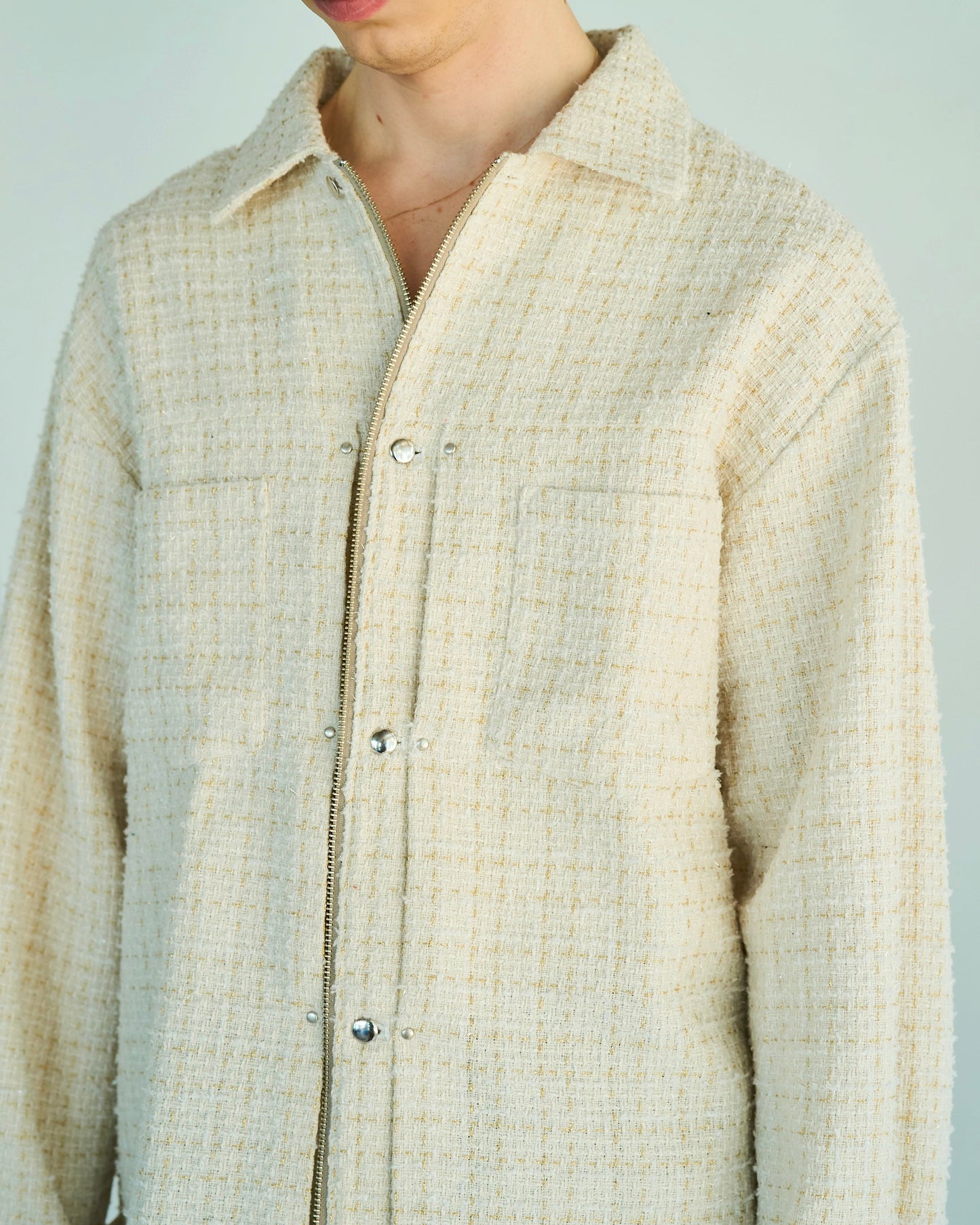 lame tweed double zipper shirt jacket
