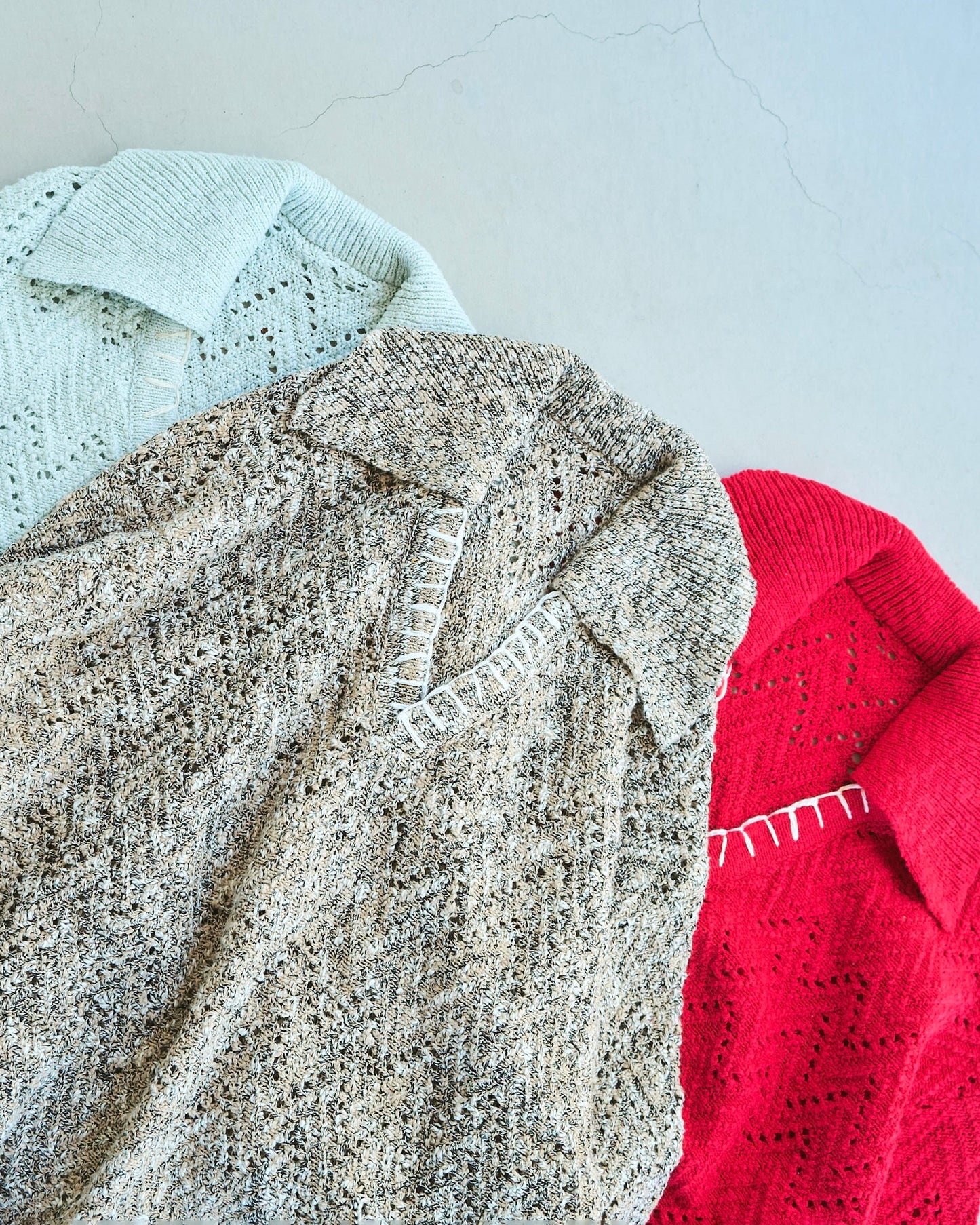 skipper stitching l/s knit shirt
