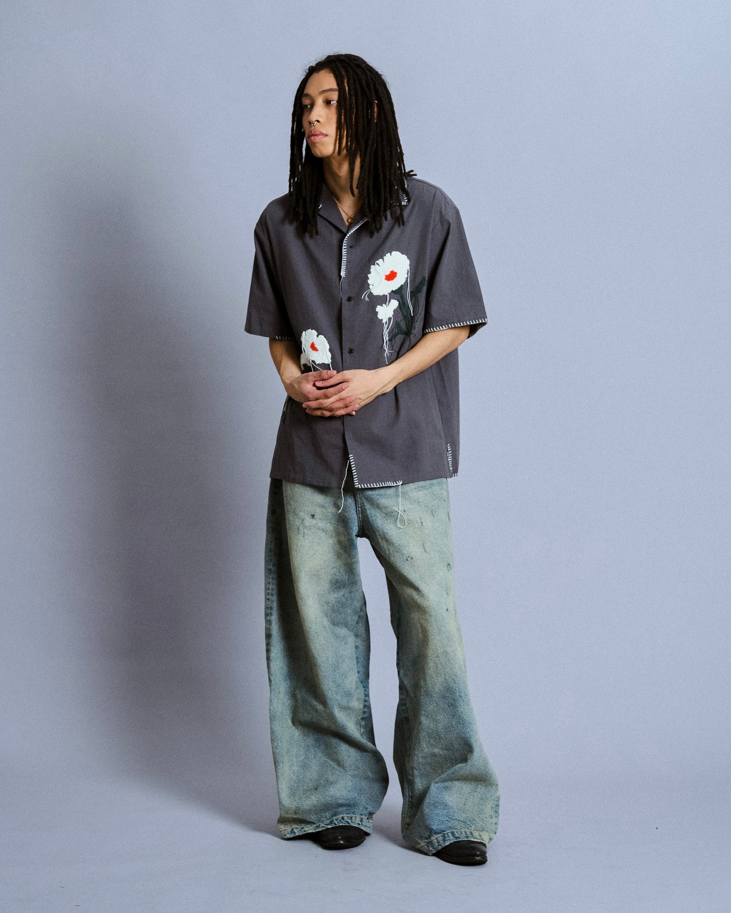 flower embroidery SAGARA h/s shirt