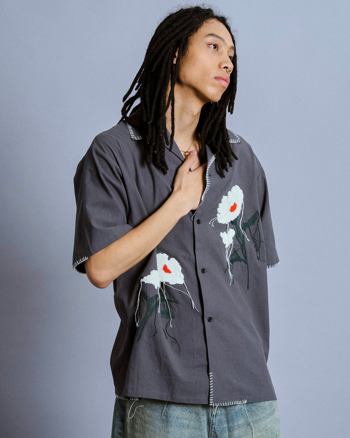 flower embroidery SAGARA h/s shirt