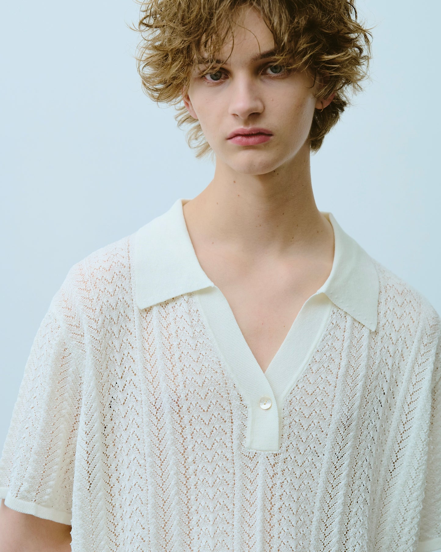 rayon openwork skipper knit shirt