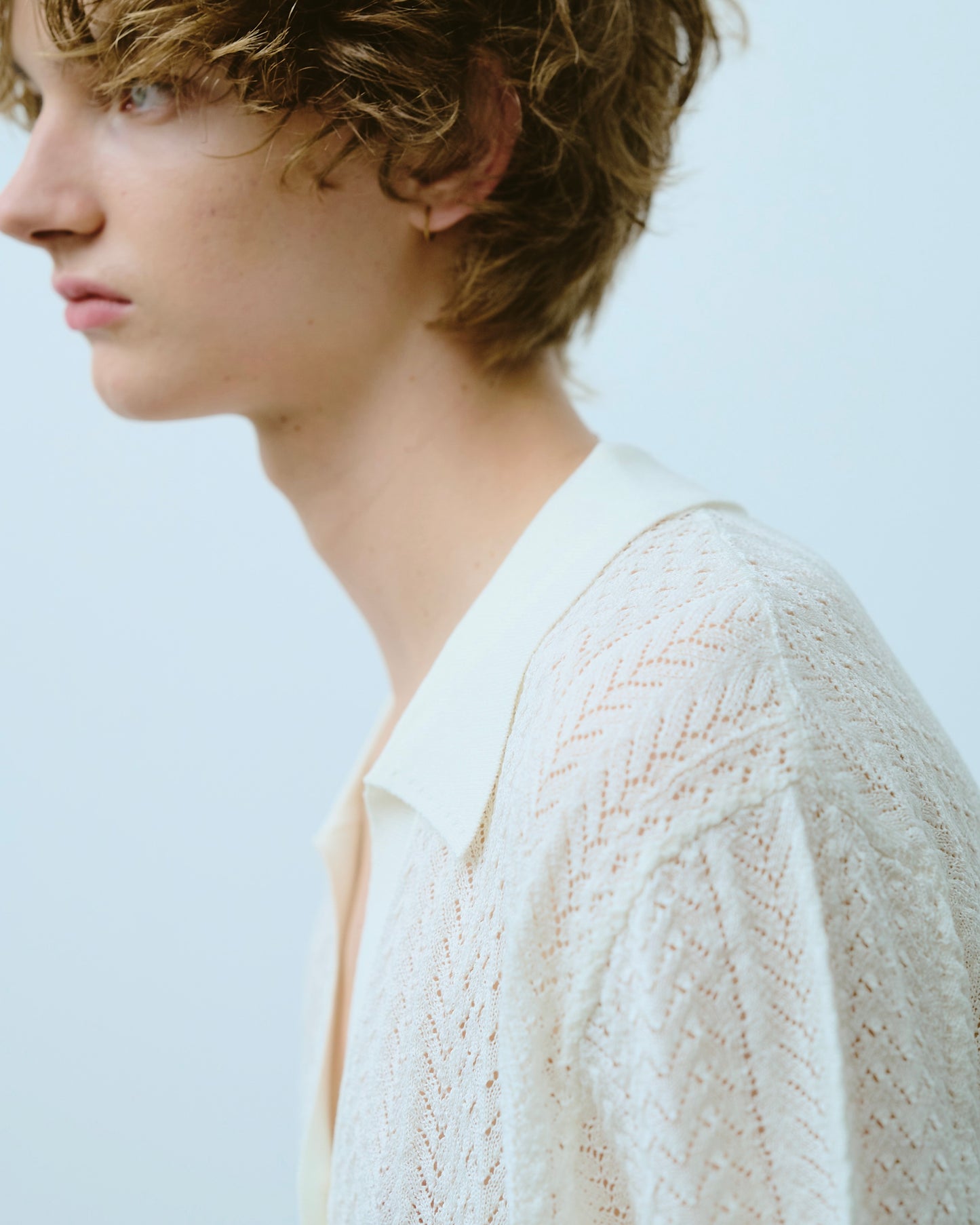 rayon openwork skipper knit shirt