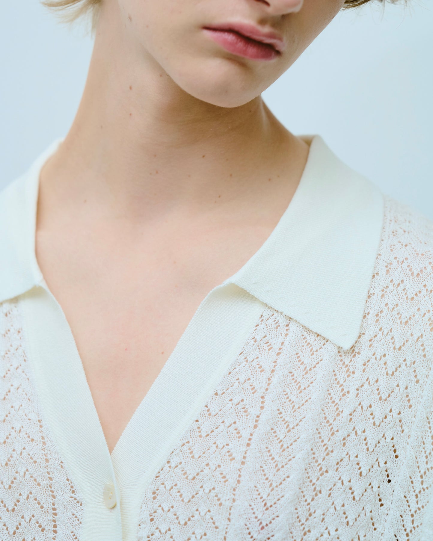 rayon openwork skipper knit shirt