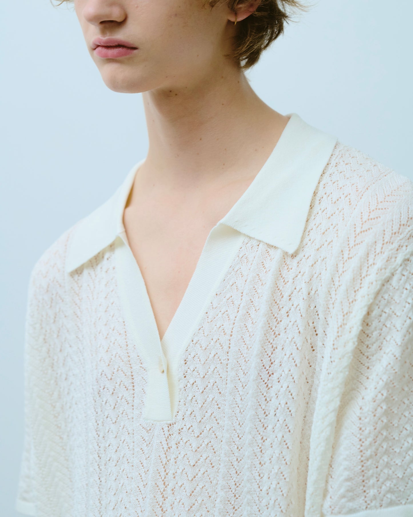 rayon openwork skipper knit shirt