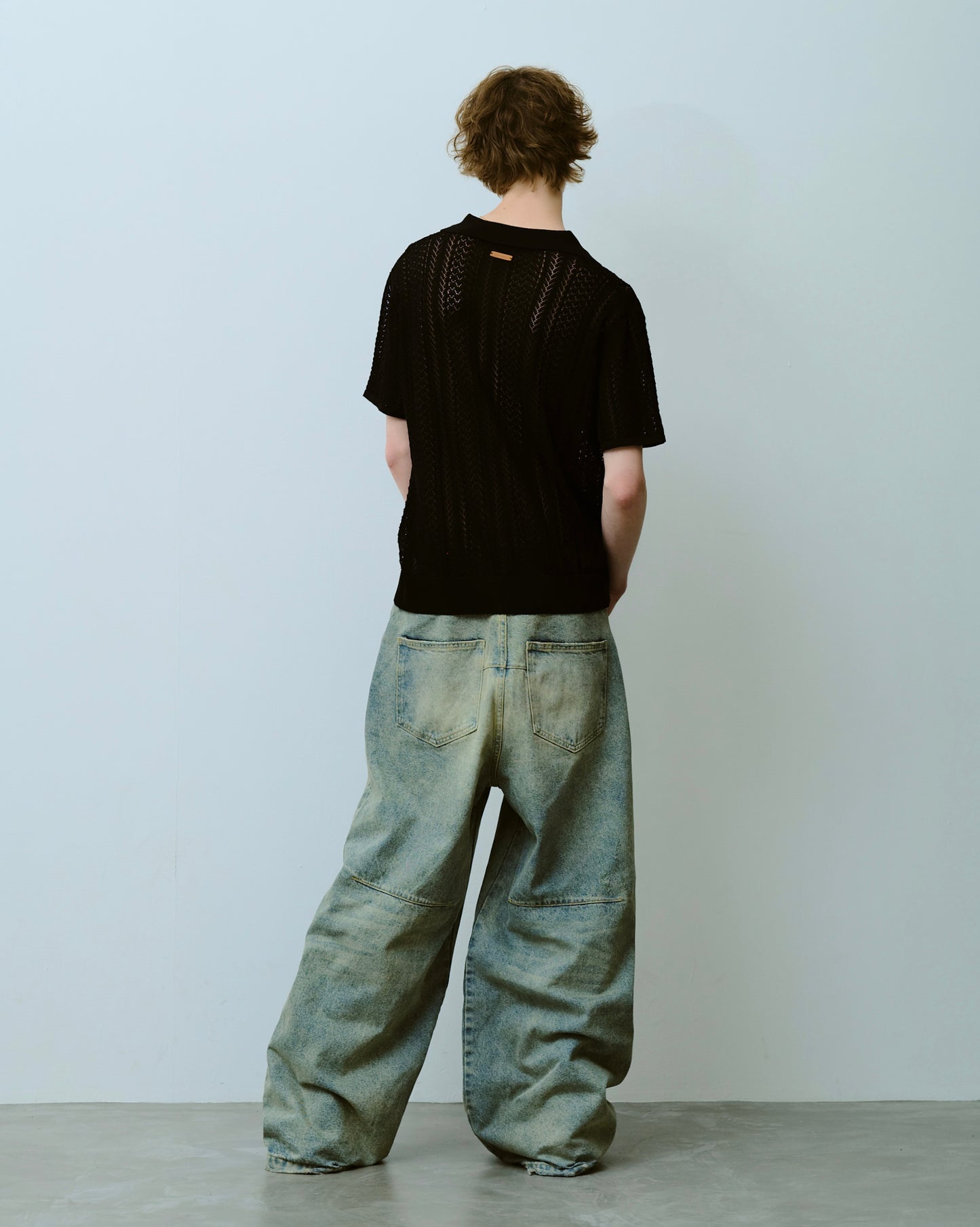 rayon openwork skipper knit shirt