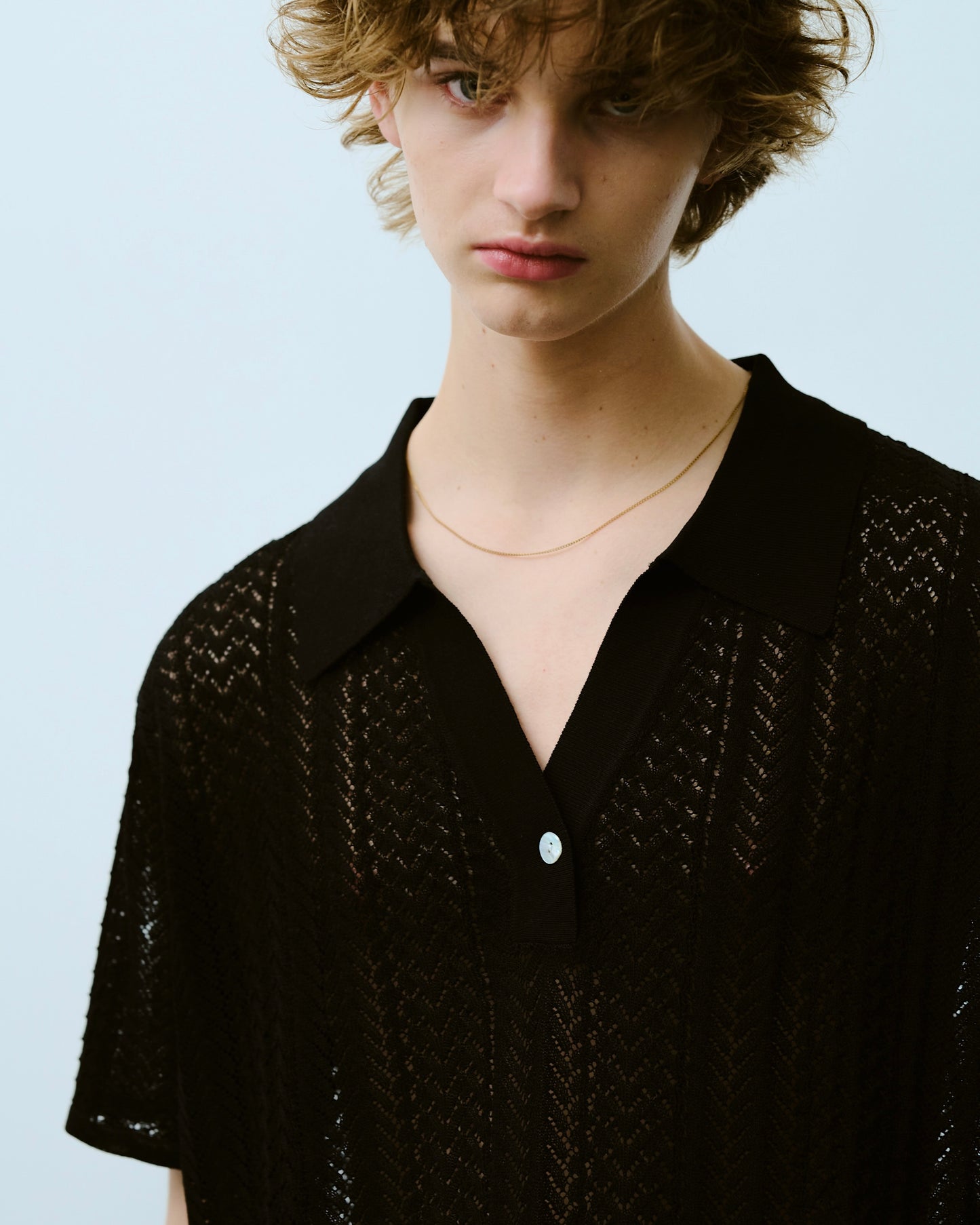 rayon openwork skipper knit shirt
