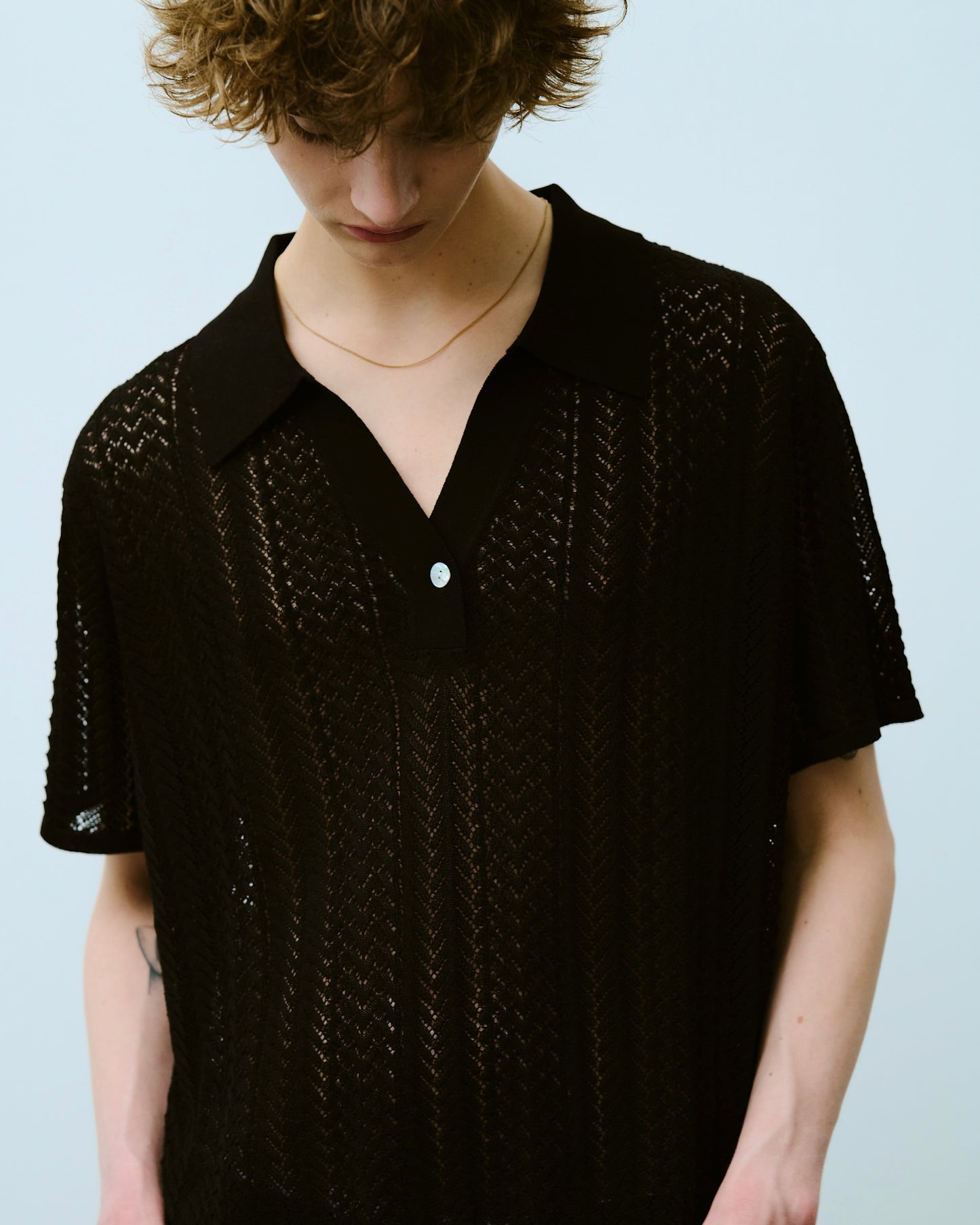 rayon openwork skipper knit shirt