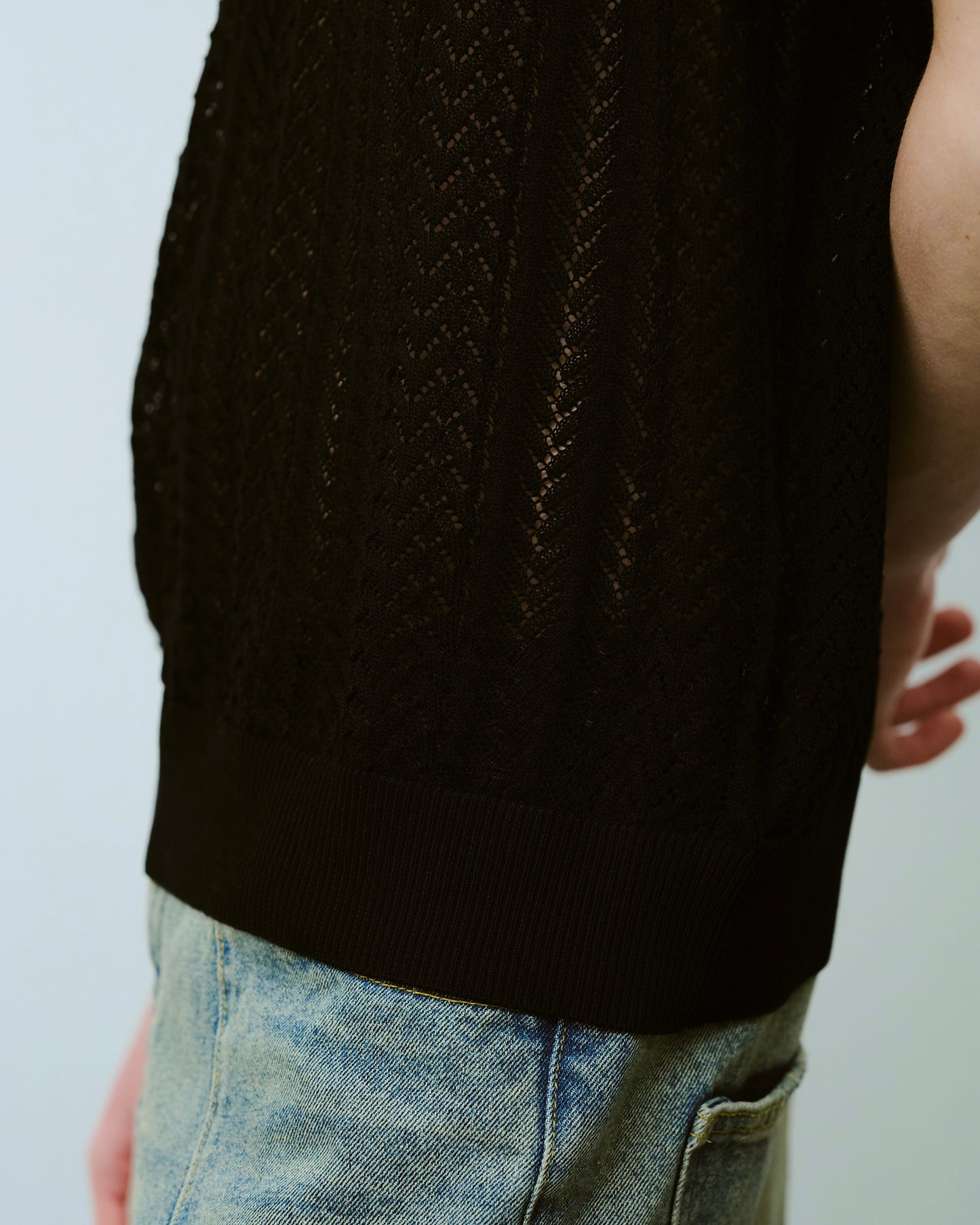 rayon openwork skipper knit shirt