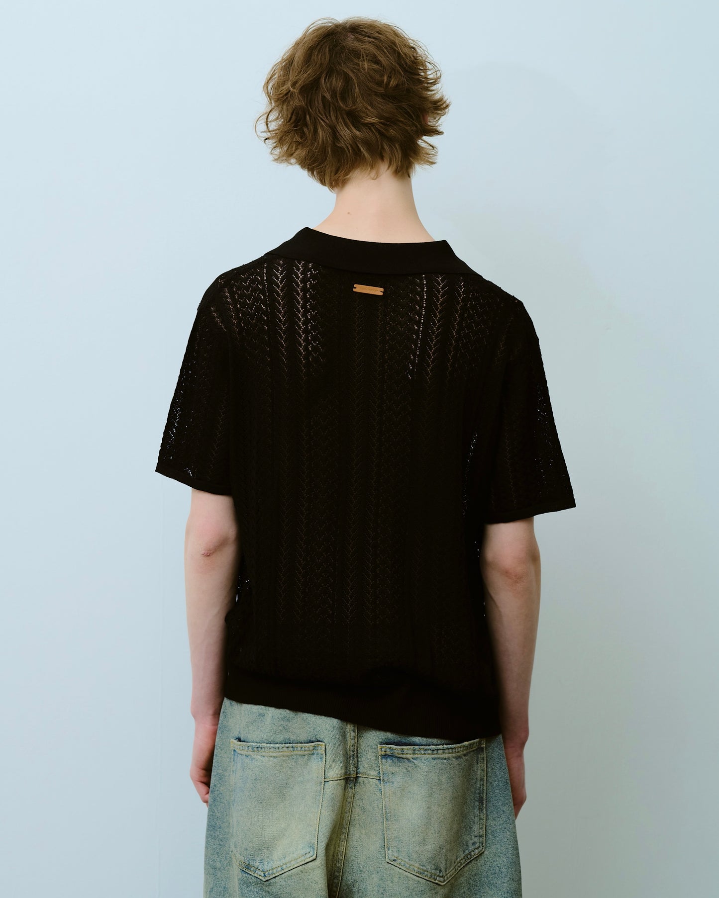 rayon openwork skipper knit shirt