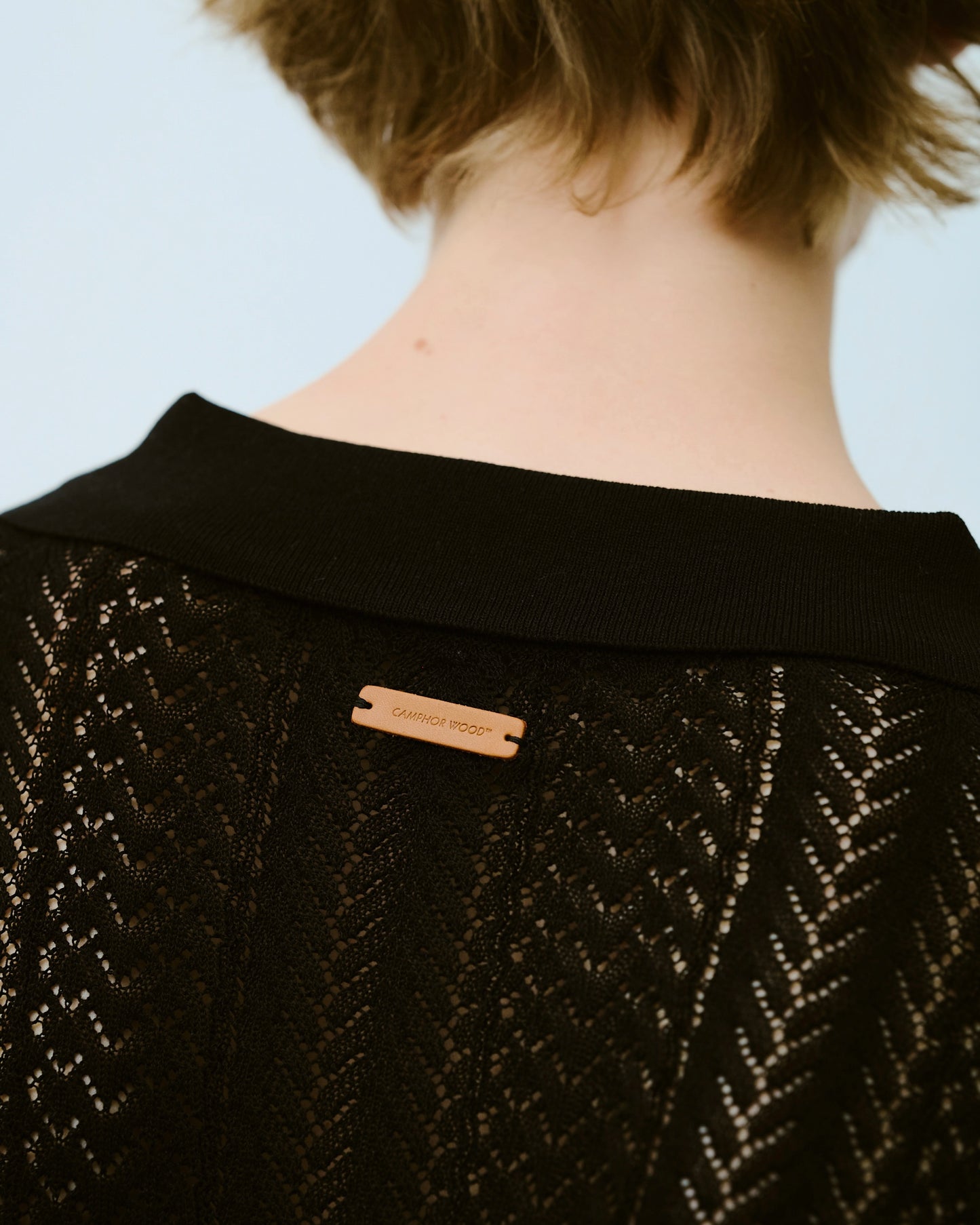 rayon openwork skipper knit shirt