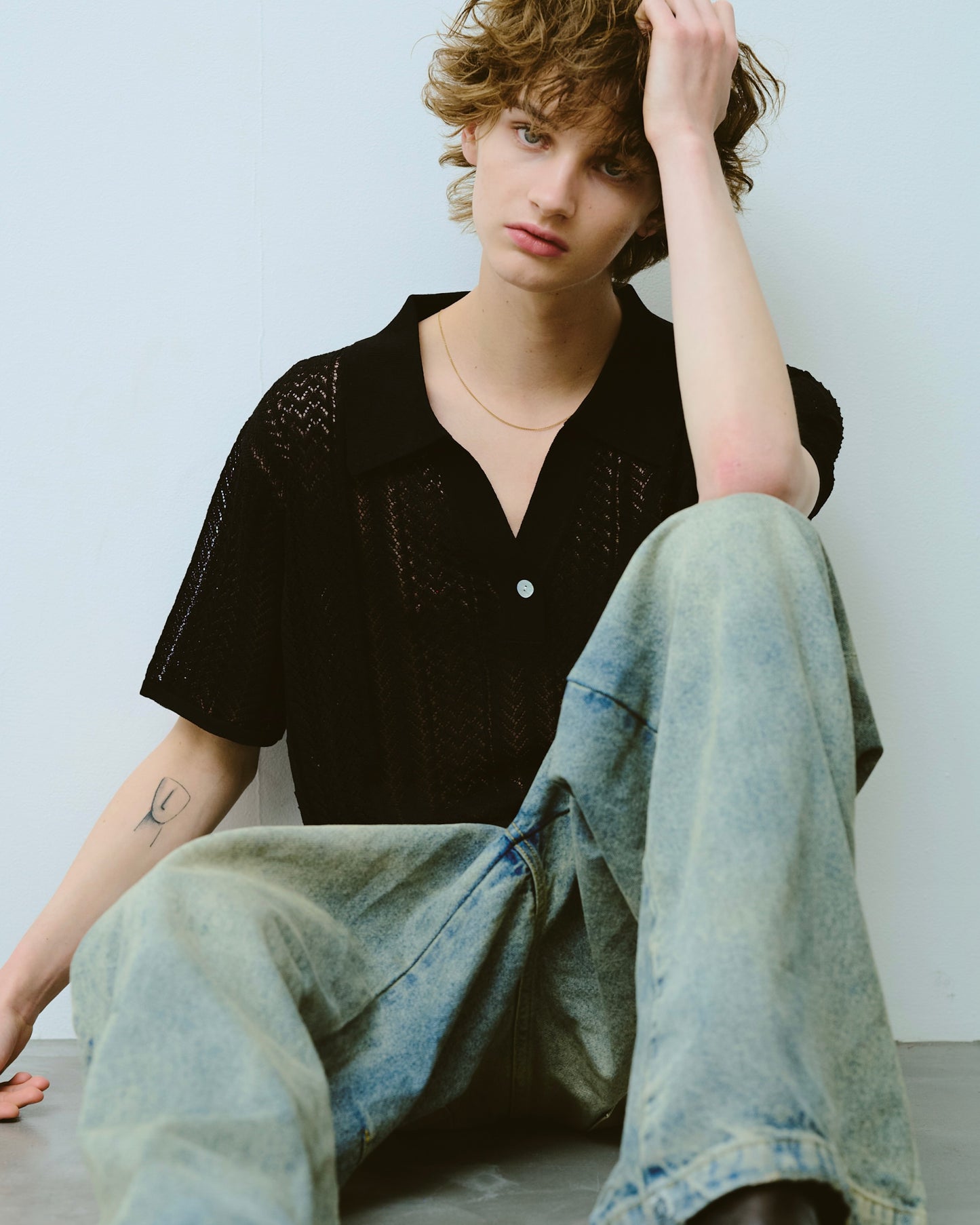rayon openwork skipper knit shirt